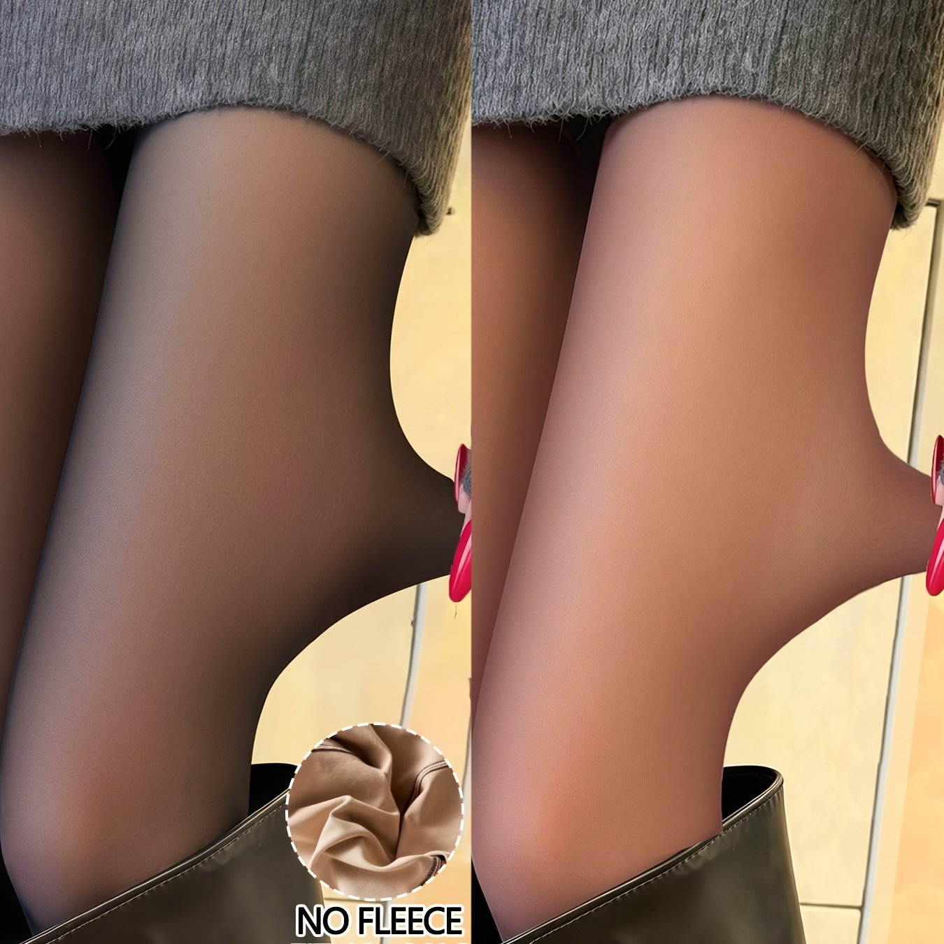 TEMU 2pcs Warm Sheer Tights Leggings - Women's Fall Winter Outerwear Thick Black/brown, Elegant Semi-transparent Sheer Winter Warm Women's Trousers,