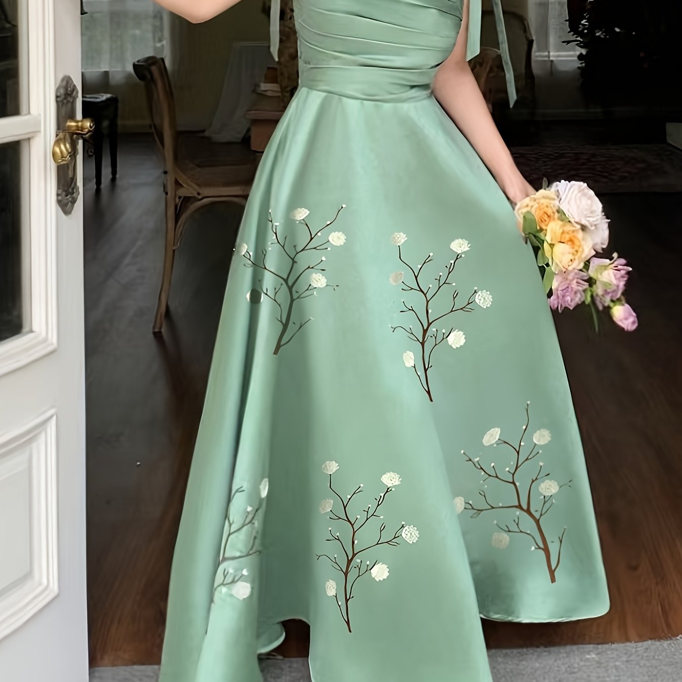 TEMU Plus Size - Plus Size - Women's Elegant Floral Print Long Vest Dress