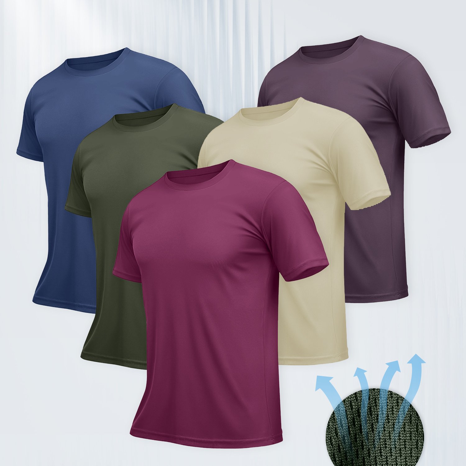 TEMU Set Of 's Quick-dry T-shirts Featuring Neck And Short Sleeves, Made From Lightweight Mesh Breathable And Moisture-wicking, Ideal For Running,