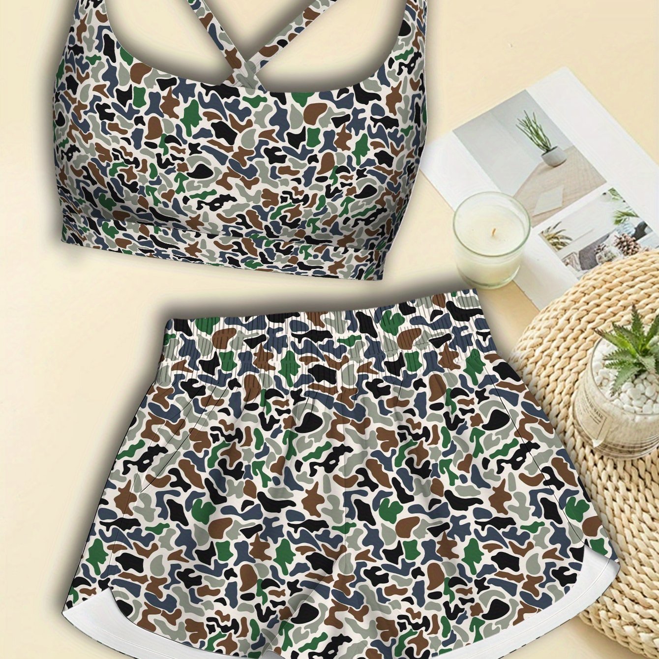 Temu – TEMU 2pcs Women’s Sports Suit, Camouflage Patterned Sports Vest And Sports Skirt Pants, Spring/ Summer Style, Short Sports Vest
