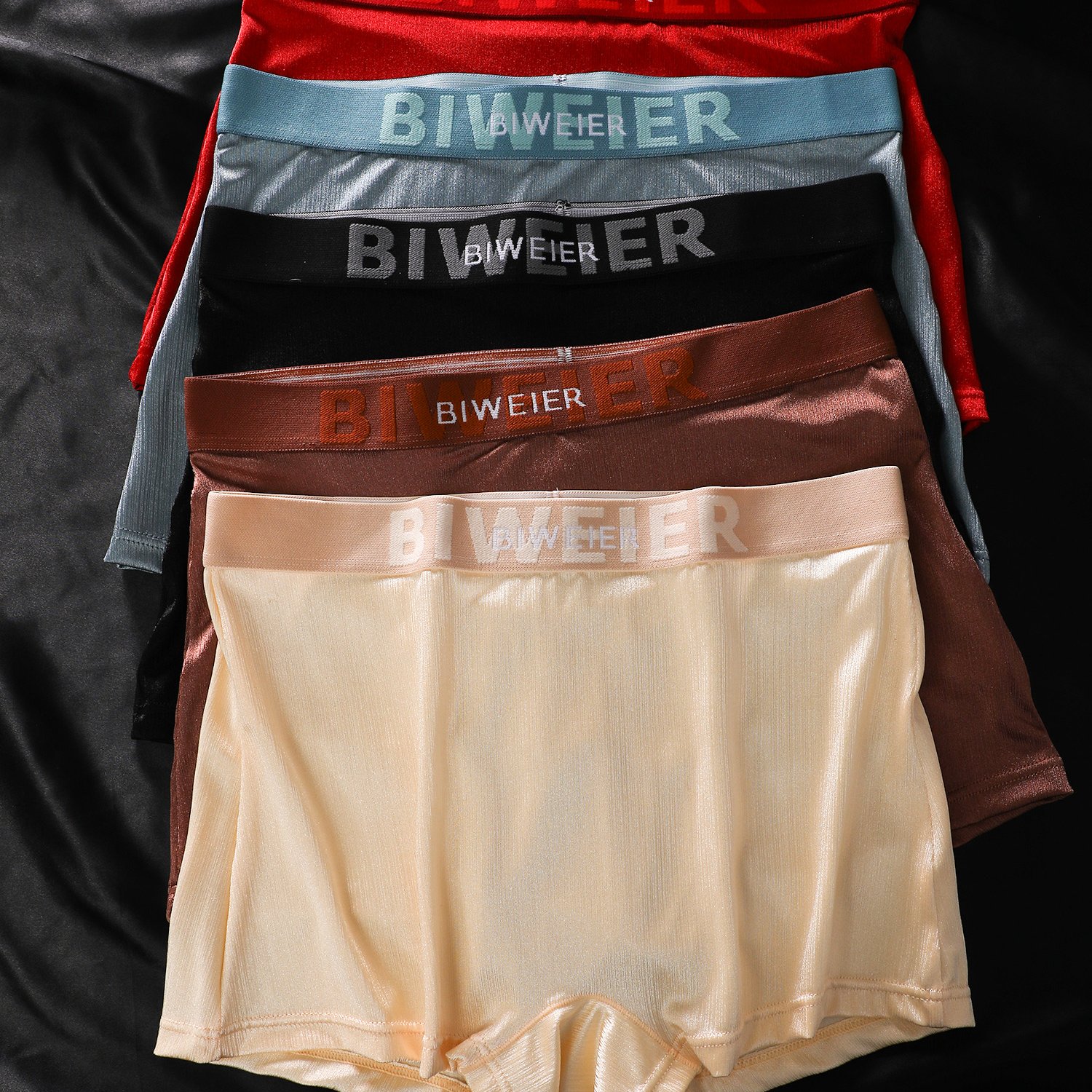 Image of 5pcs Biweier Women's Satin Boyshorts, High-end And Light Luxury, Soft And Comfortable, Solid Color Easy And Fashionable Briefs, Suitable For Women's Casual Sports And Home Commuting