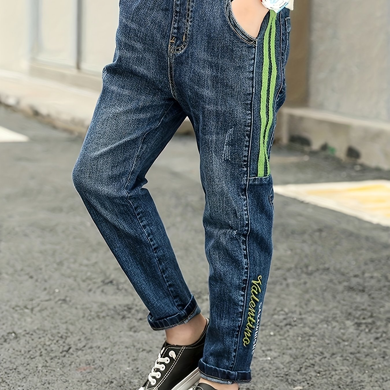 1pc Boys' Casual Blue Jeans For Spring And Autumn