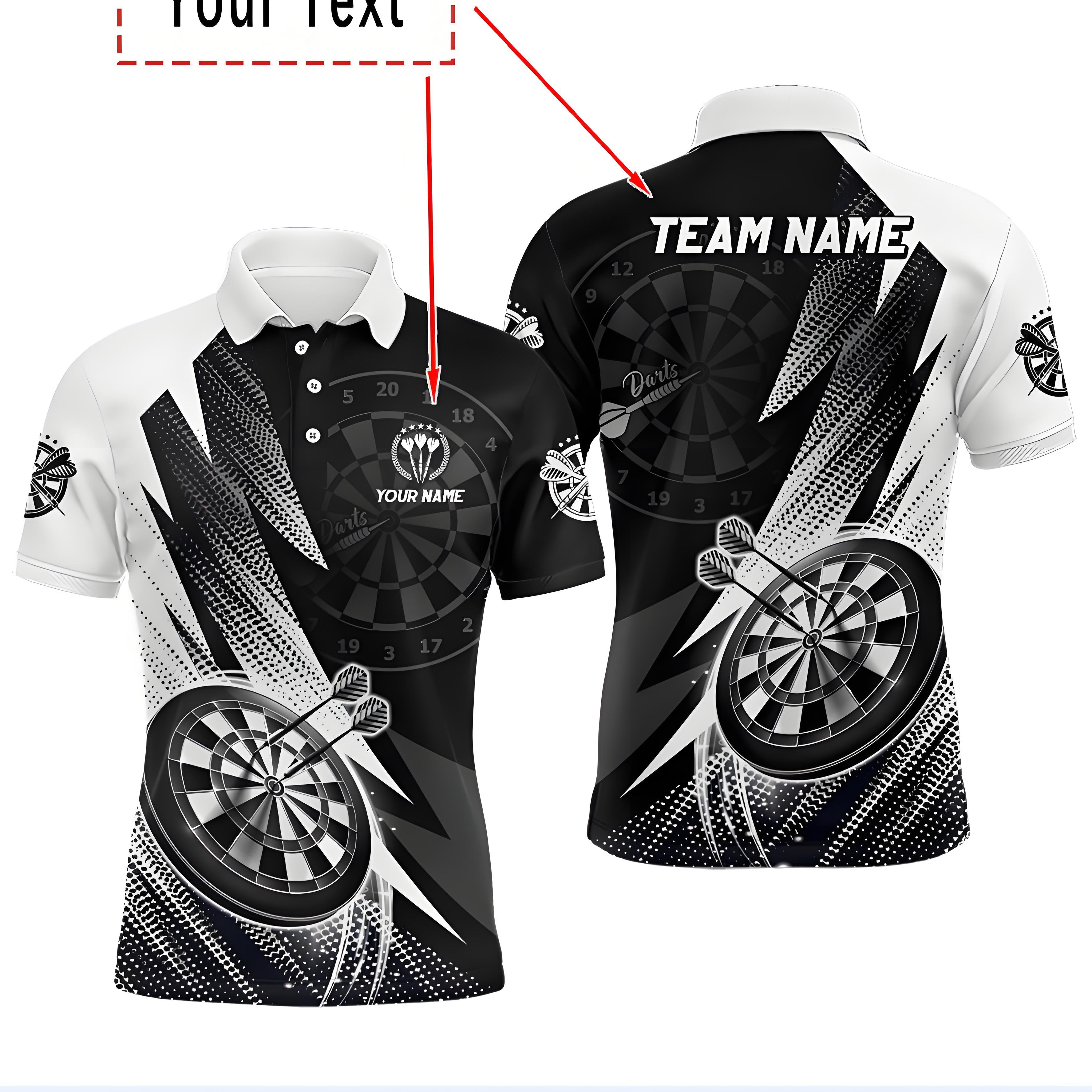 TEMU Custom-designed Men's Darts Club Shirts - Featuring Personalized Name And Name Printing, Black And White Dart Print, Breathable Shirt, Suitable