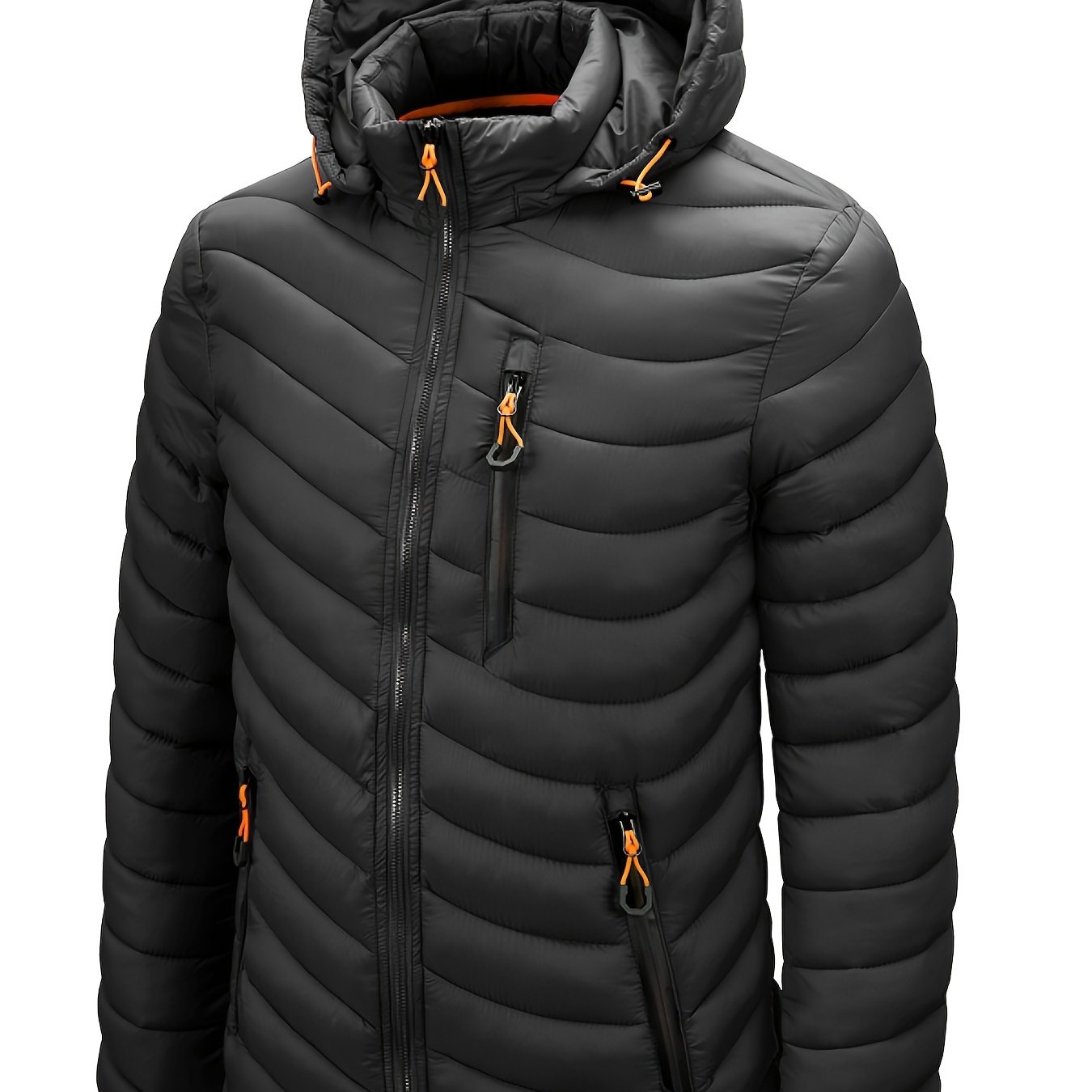 Men's Winter Padded Coat, Men's Padded Coat Top, Anti, Pockets, Zipper, Hooded, Warm