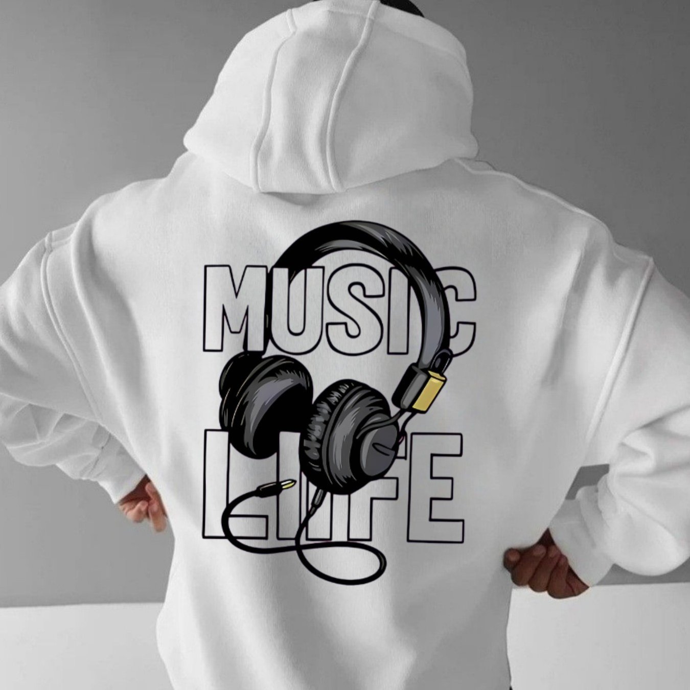 Image of Men' Headphones Print Hoodie - , For Autumn And Winter - A Must-have For Music And Biker Enthusiasts