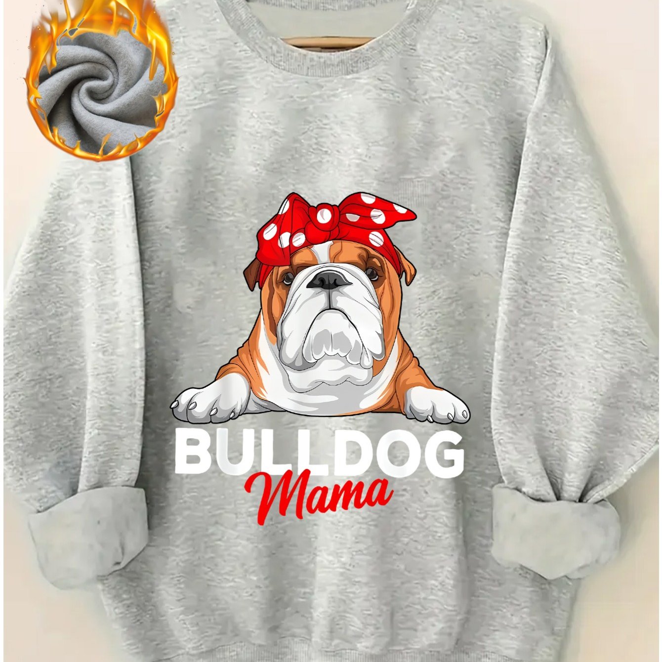 TEMU Bulldog Printed Women's Casual Thickened Fleece Pullover Sweatshirt