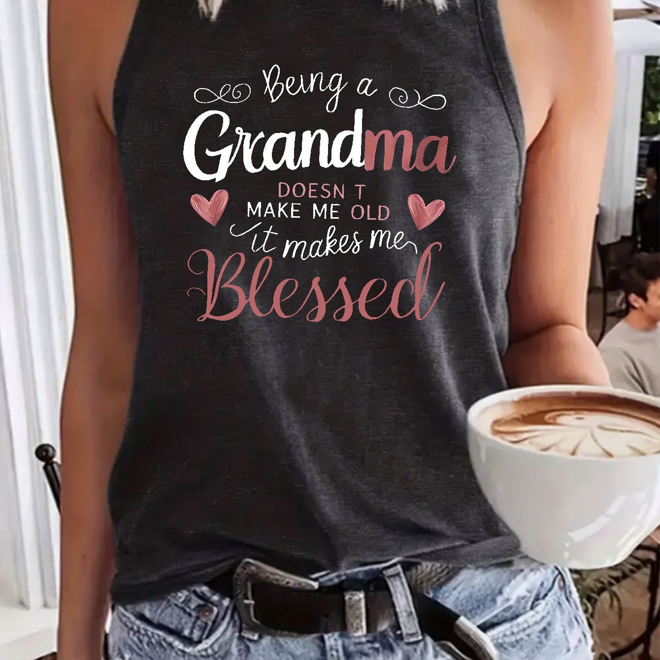 TEMU "crandma" Print Round Neck Vest, Spring And Summer Casual Sleeveless Top, Women's
