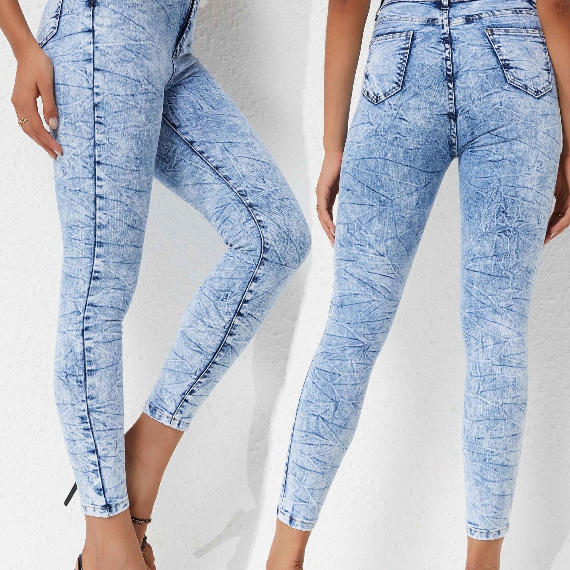 Image of Women's Stretch Vintage Versatile Casual Fashion Elegant Mid-rise Machine Washable Durable Skinny -dye Cropped Jeans Street Style