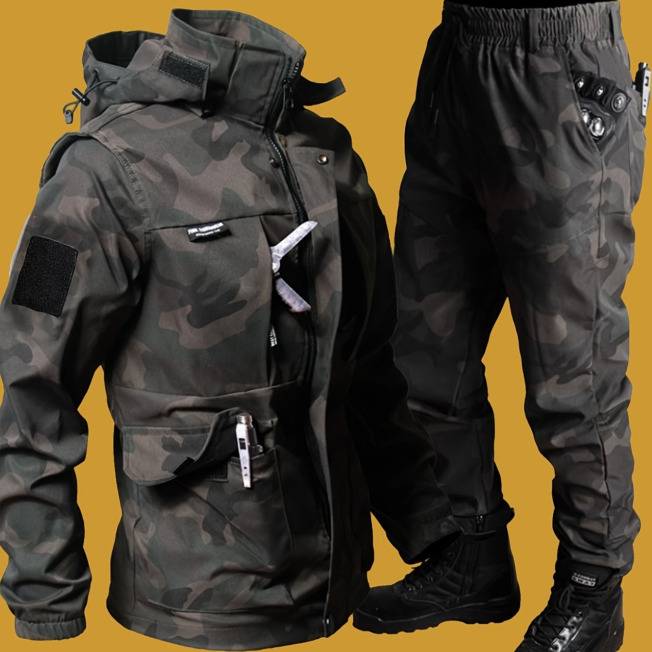 Spring/autumn Men's Lightweight Outdoor Hiking, Hunting Tactical Functional Set With Hooded Windproof Casual Jacket