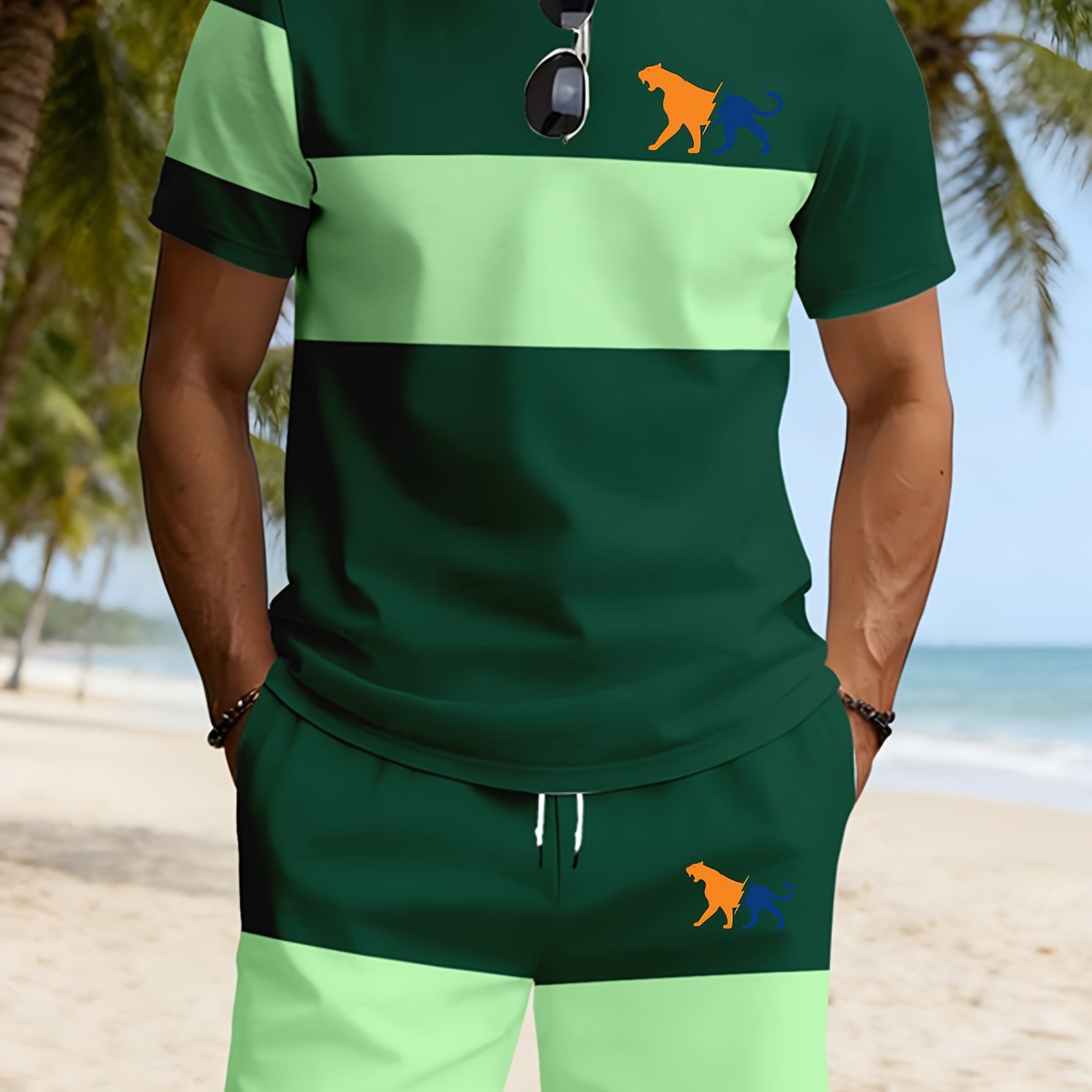 TEMU Men's 2pcs Set, Casual Athletic Outfit, Summer Breathable , Short Sleeve And Shorts Set, Daily Casual Attire