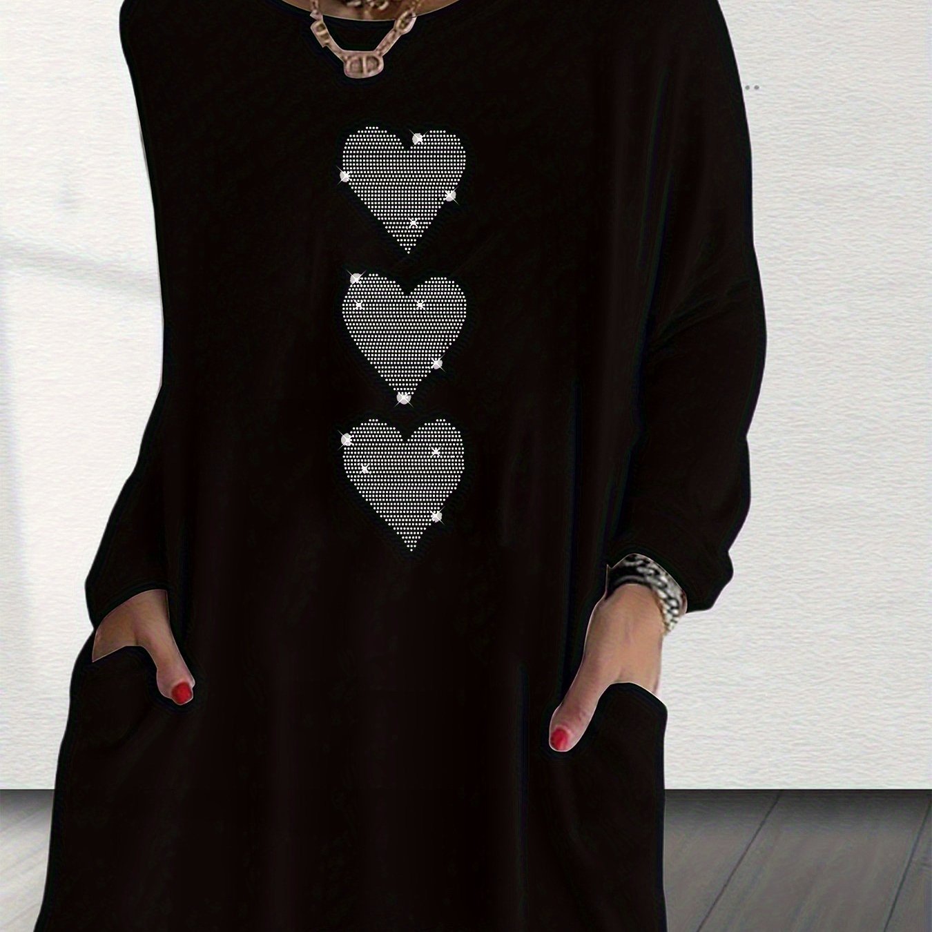TEMU Women's Casual Long-sleeve Top With A Fashionable Minimalist Round Neckline, Featuring Exquisite Letter, , And Animal Prints. Designed For