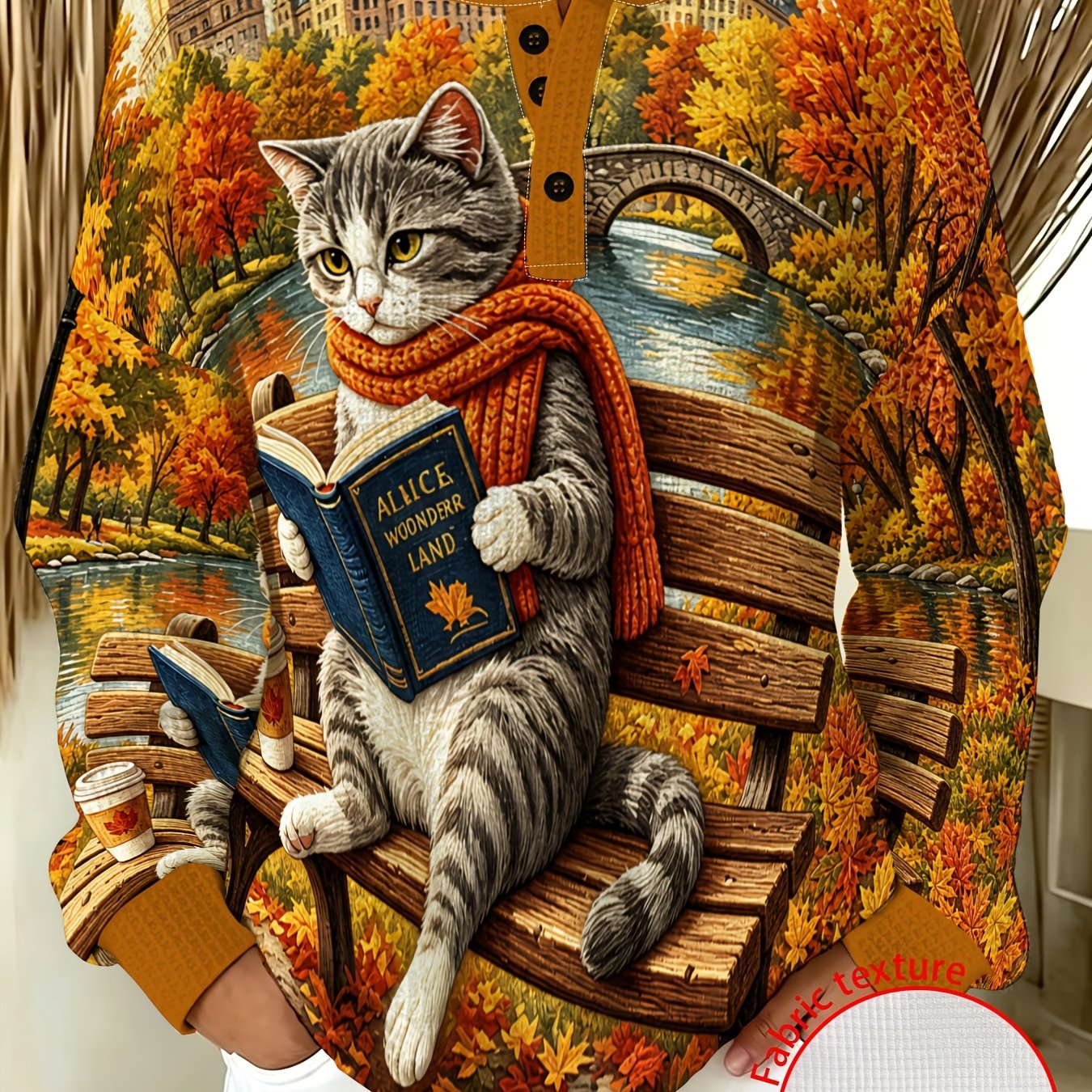 TEMU Plus Size - [printed Design-not Textured] Plus Size Women's Sweatshirt, Mixed Colors, Multi-sizes , Featuring A Cat Pattern Autumn Scene,