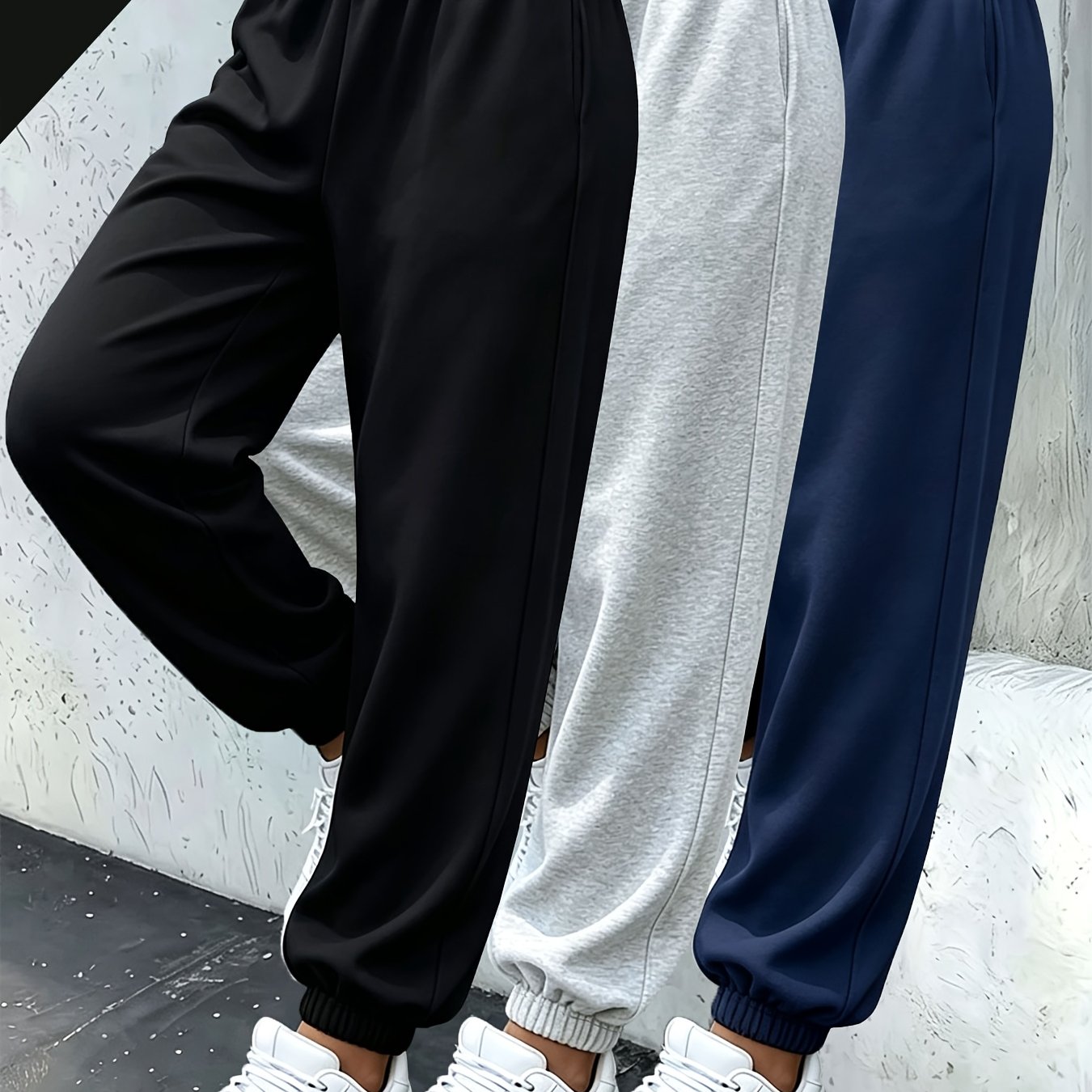TEMU 3pcs Autumn Casual Joggers, Fleece-lined Elastic Waist Comfortable Trousers, Women's Solid Color Joggers, High-waist Loose Drapey Sweatpants For
