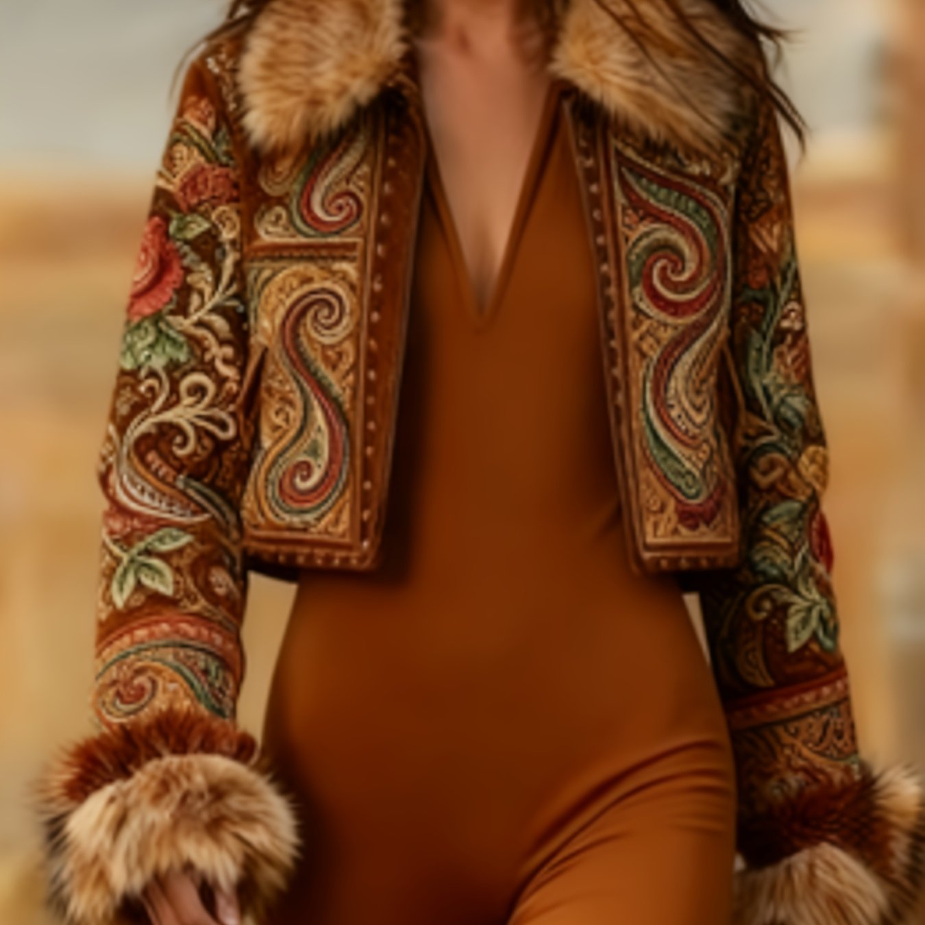 Printed Design Not Textured Ladies' Western Retro Style Autumn And Winter Warm Long-sleeved Retro Printed Jacket Coat - Western Printed