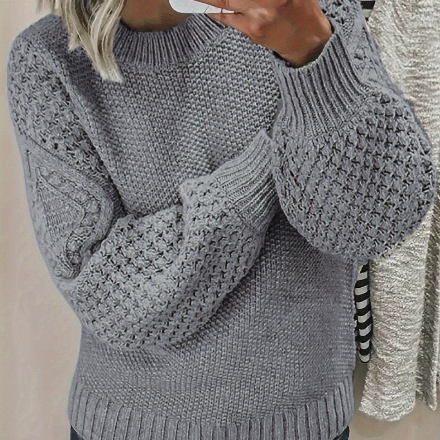 Image of Td24410 Long Sleeve Fashion Solid Twist Loose Casual Comfortable Pullover Sweater Thick Fall Winter Style Sweater