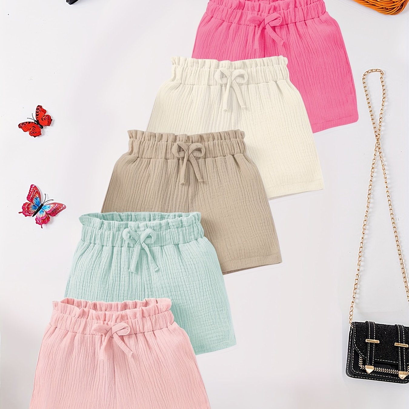 Image of Girls' Summer Shorts, Casual Lightweight Outdoor Sportswear, 5pcs, Perfect For Outdoor