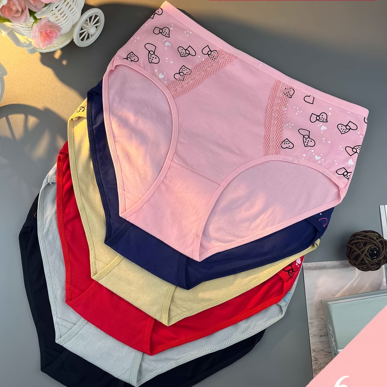 Image of 6pcs [curve Women Underwear] Plus Size Women's Panties - Comfortable Stretch Briefs With Heart Pattern, - Soft & Breathable Everyday Underwear, Sizes L-5xl, Clothing Gifts (colors Random Delivery)