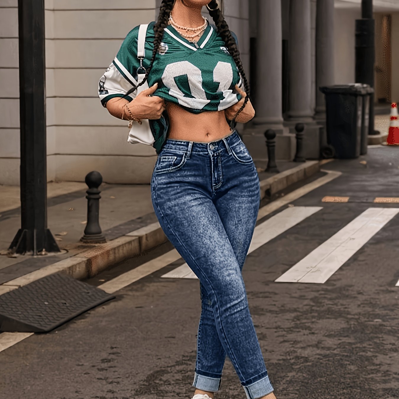 New Women's Fashion Embroidered Back Pocket Casual Long Jeans