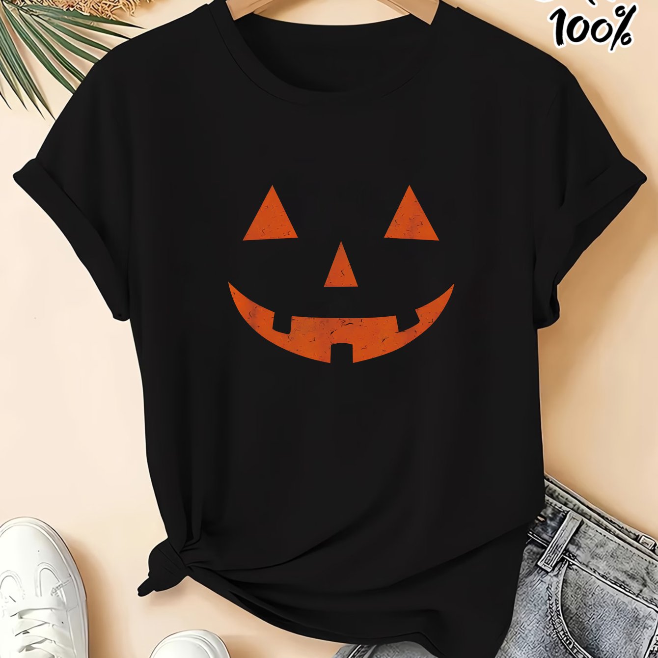 TEMU T-shirt Femme Pure Visage de Citrouille Décontracté Col Rond Haut Adapté et à l'Été Rétro Base Personnalisée T-shirt de Tenue de Sortie pour les