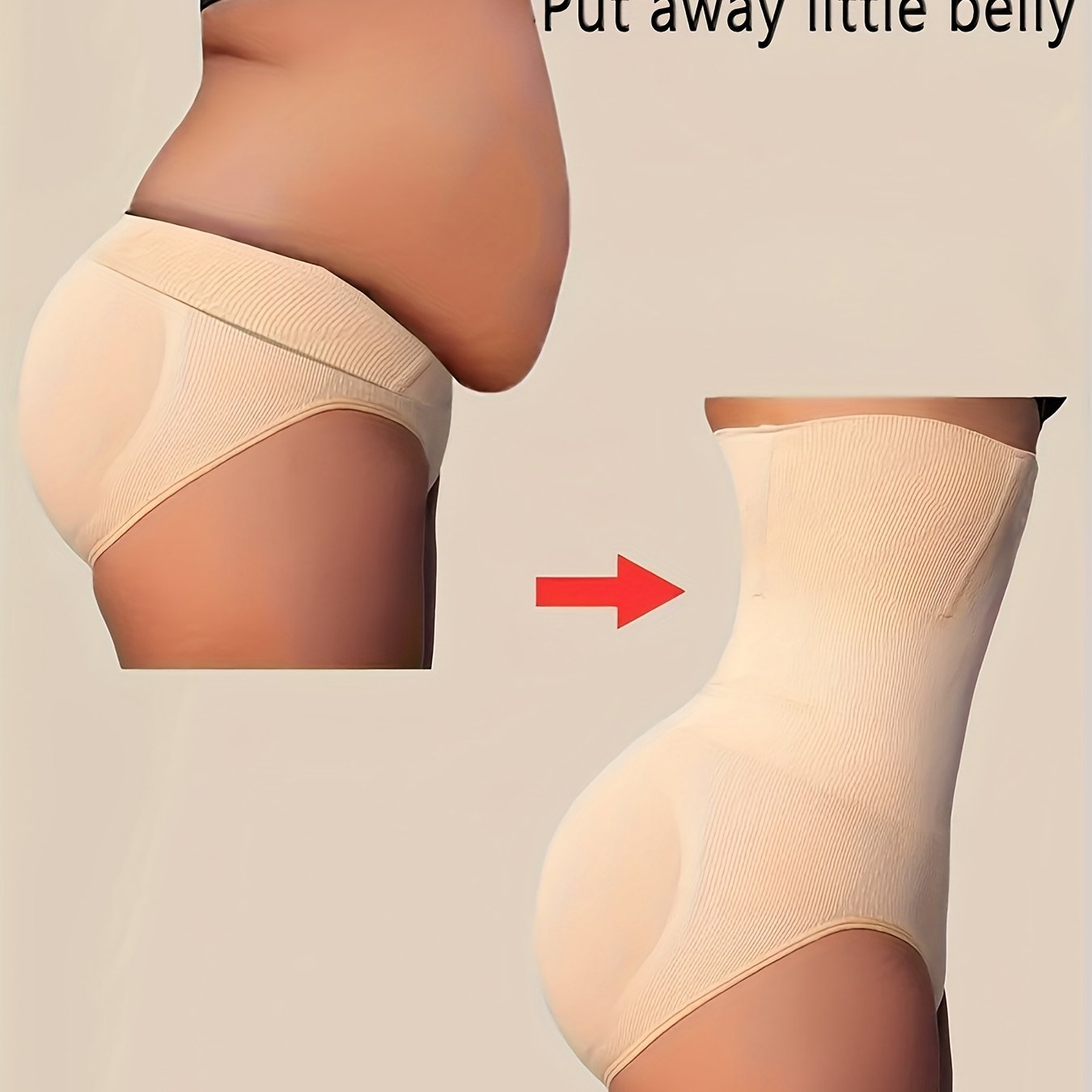 [looks 10 Thin]1pcs Of Women's High-waisted Shapewear - Apricot And Black, Abdominal Control And Lift, Smooth Stretch Fabric, Solid Stripe Details, Daily And Lift | Summer Skinny | Thin Leggings