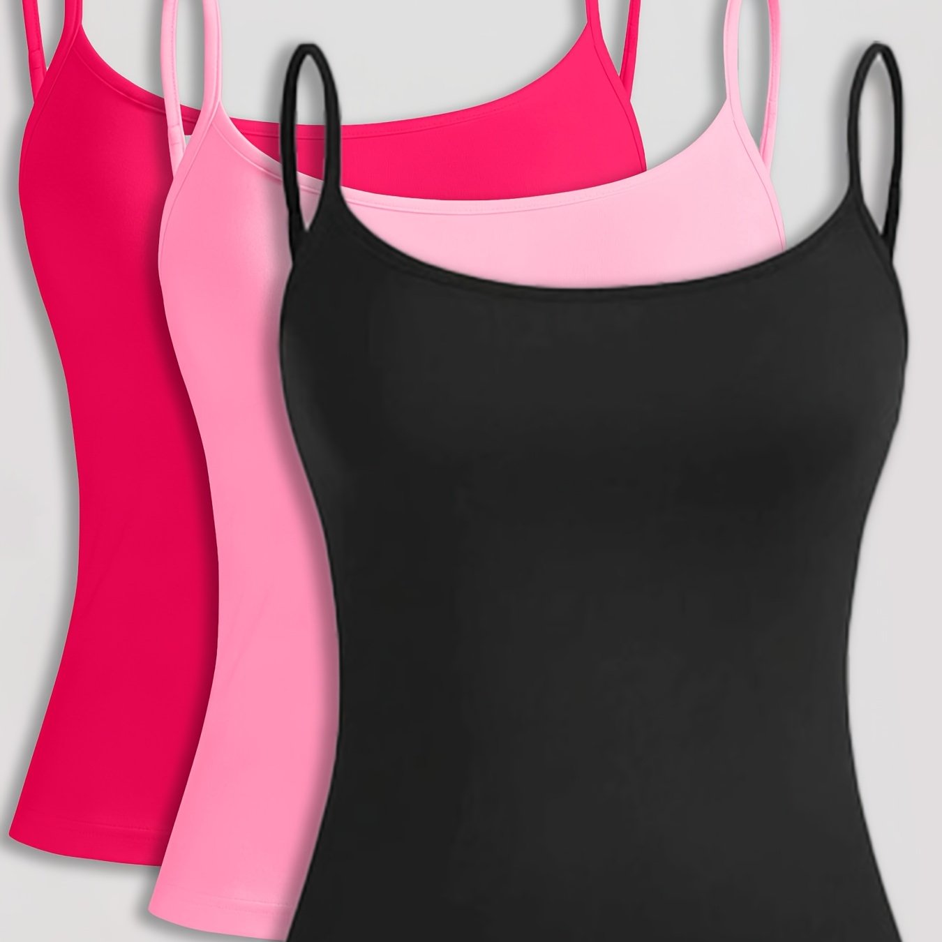 TEMU Classic Spring/summer/autumn Women's Camisole Set, Fiber Fabric Camisole Tank Top 3pcs Set