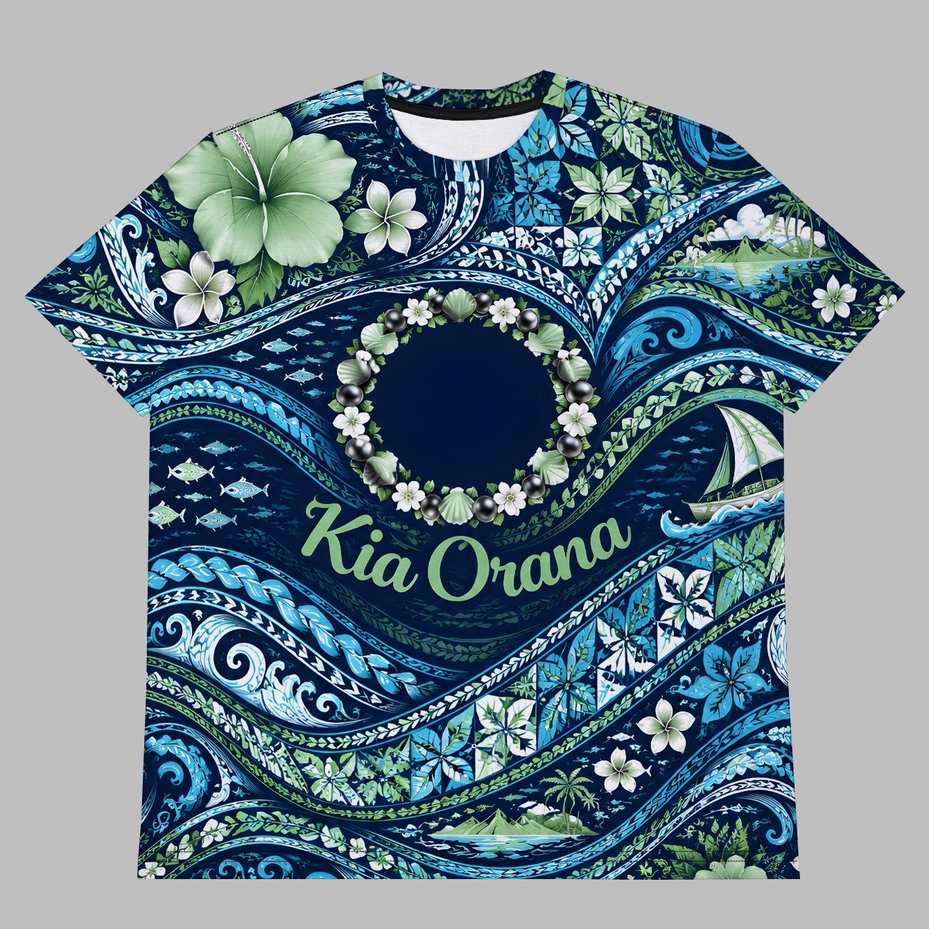 TEMU Plus Size Men's Summer T-shirt, 2d Cook Islands Greeting Graphic Print Short Sleeve Tees Trendy Casual Tops For Daily Life, Big And Tall Guys