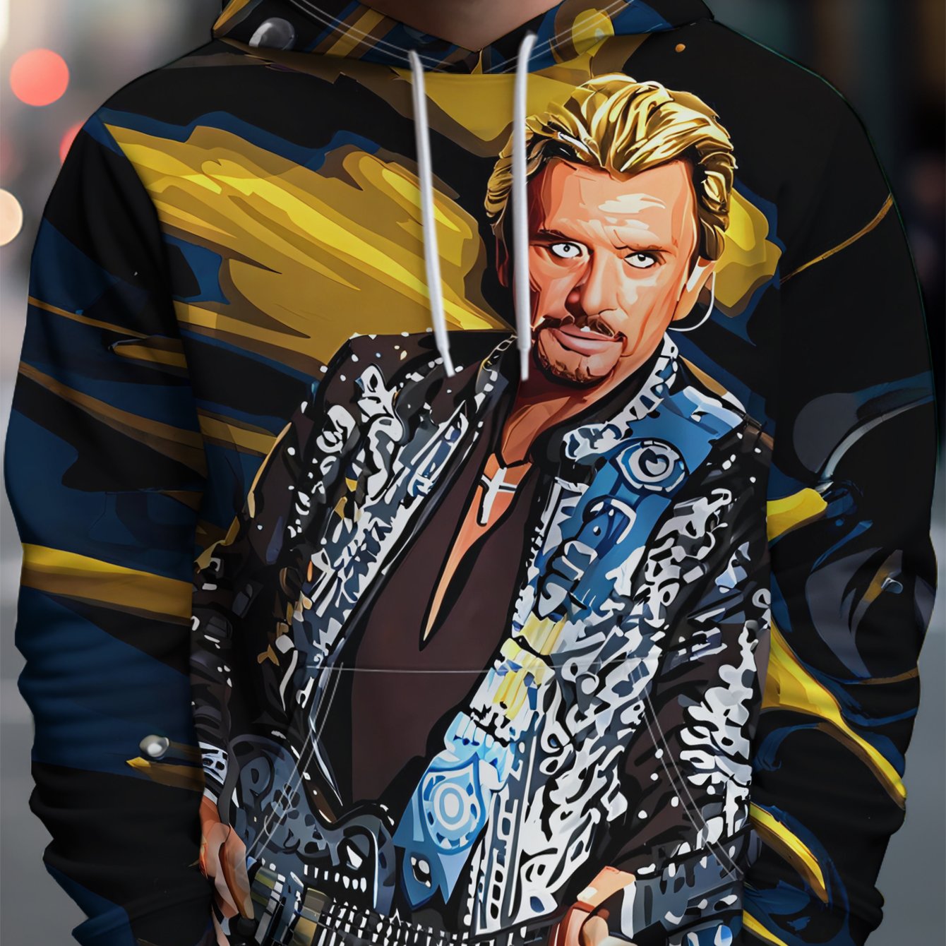 TEMU Sweat à capuche streetwear pour hommes avec motif guitare électrique et col rond - Pull décontracté, coupe régulière pour concerts, festivals et