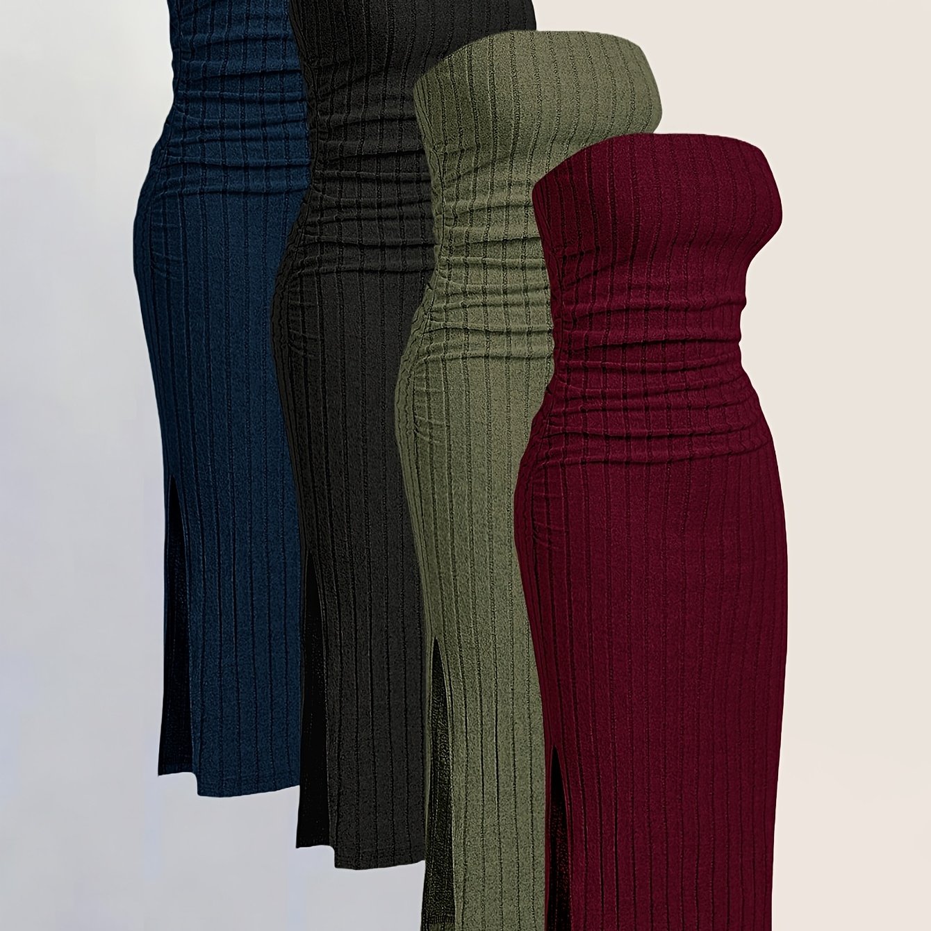 TEMU 4pcs Strapless Long Dress For Ladies - A Waist-cinching, High Slit, Fitted Style - Fashionable For Daily & Party Wear For