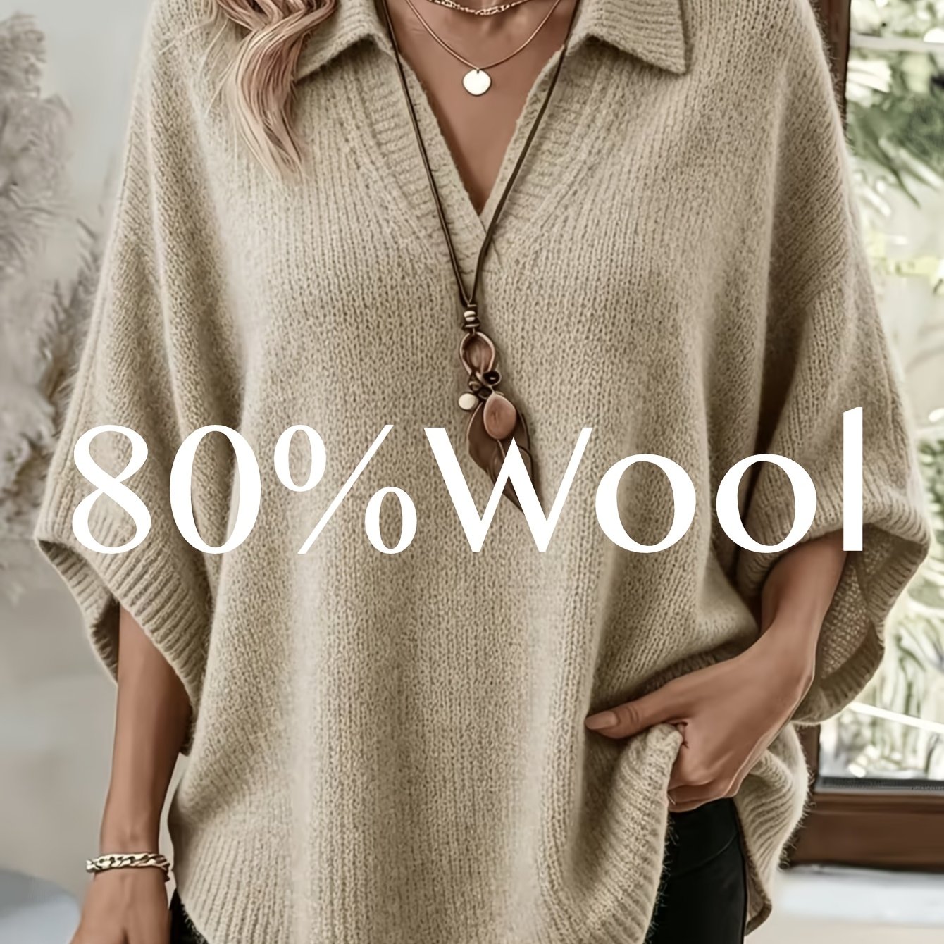 TEMU Women's 80% Wool Loose Fit Soft Sweater, Neck, Batwing Sleeve, Casual Pullover, Easy Style