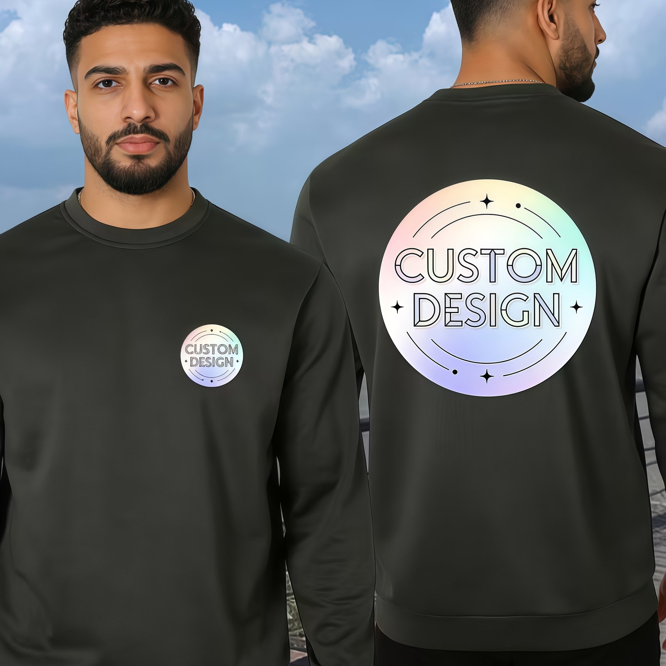 Image of Custom Long-sleeve Crewneck Sweatshirt With Logo Photo Printing On Chest And Back, Fashionable Group Apparel Workwear, Spring Autumn Outerwear