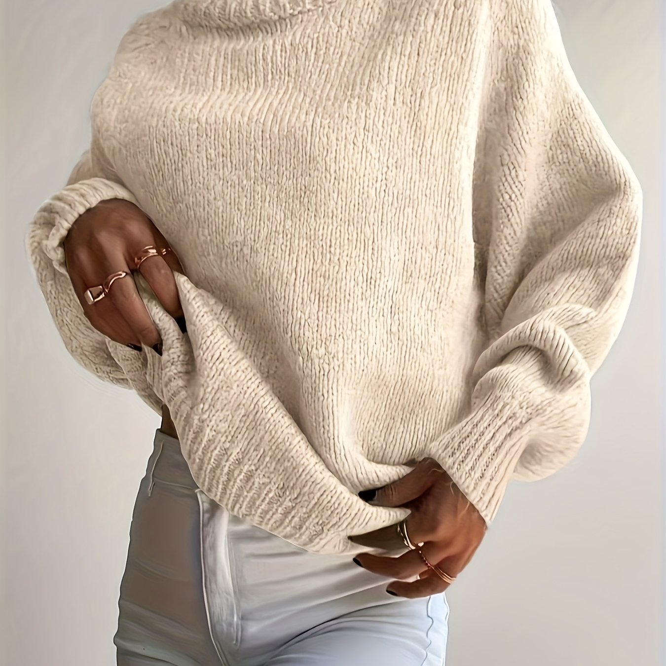 TEMU Women's Elegant Casual Turtleneck Sweater - Soft And Warm Pullover, Solid / Top