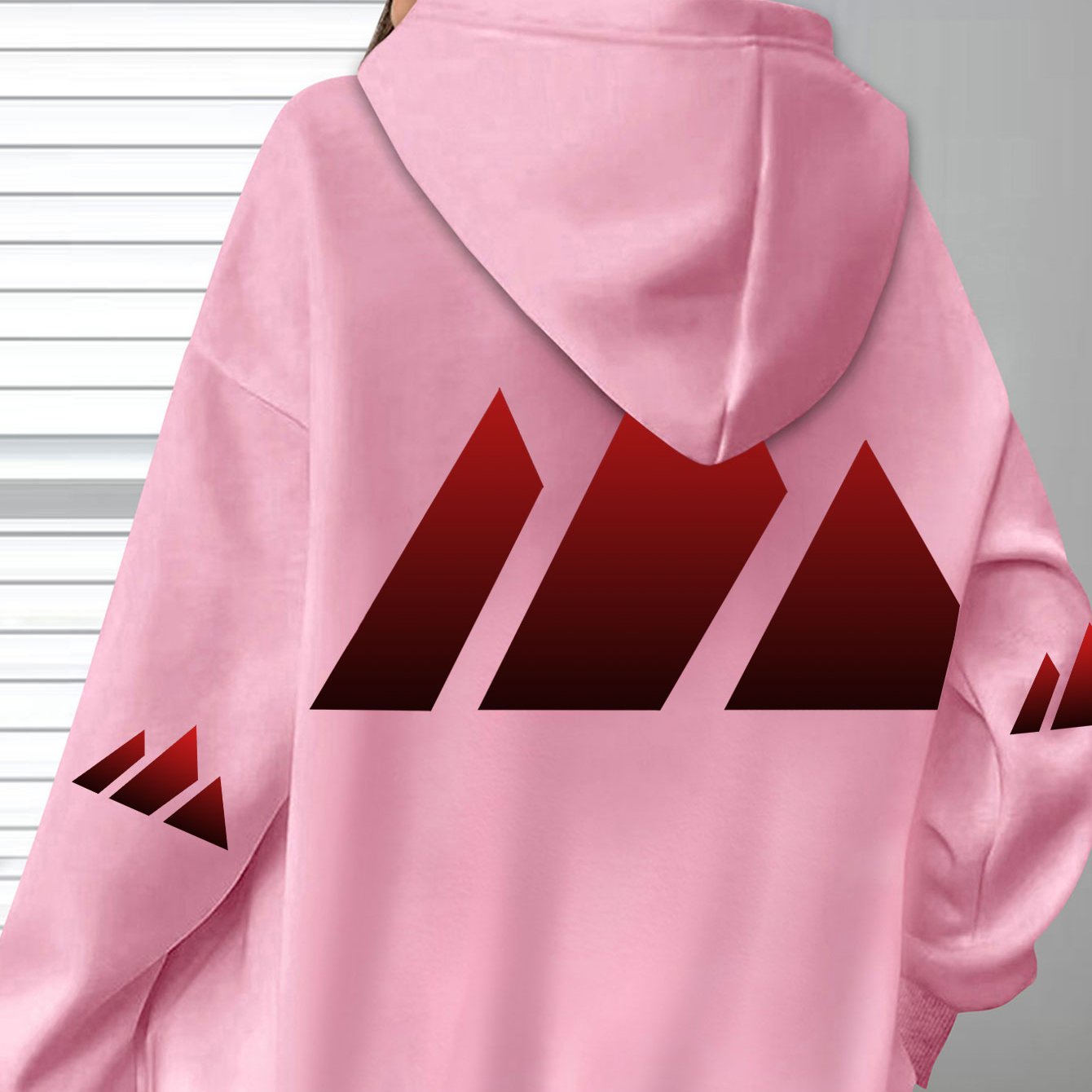 TEMU Plus Size - Plus Size - Plus-size Comfortable Popular Red Gradient Geometric Print Hoodie - Soft Casual Long-sleeve With Pockets, Ideal For