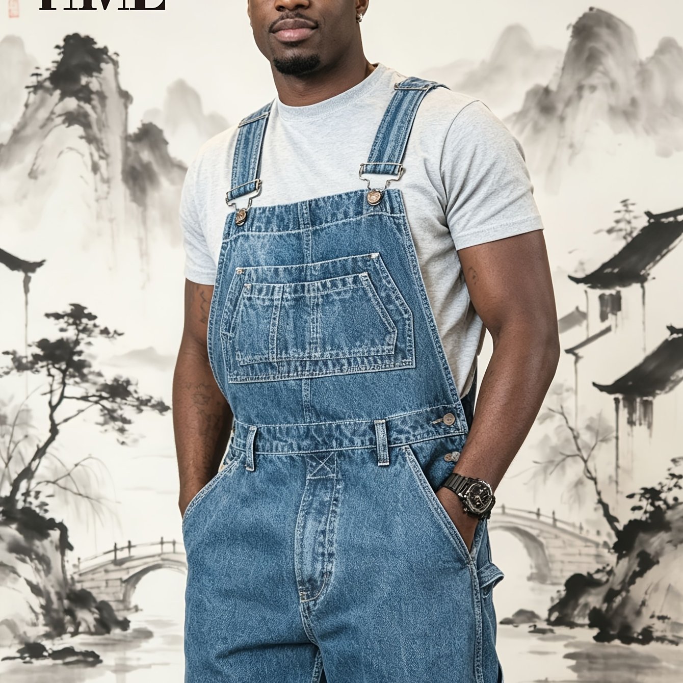 Image of Hme Men's Overalls Jeans, Heavy Denim Wear-resistant, Non-pilling And Non-fading, Washing , Straight Loose Three-dimensional Cut, Jeans Casual Pants For Men