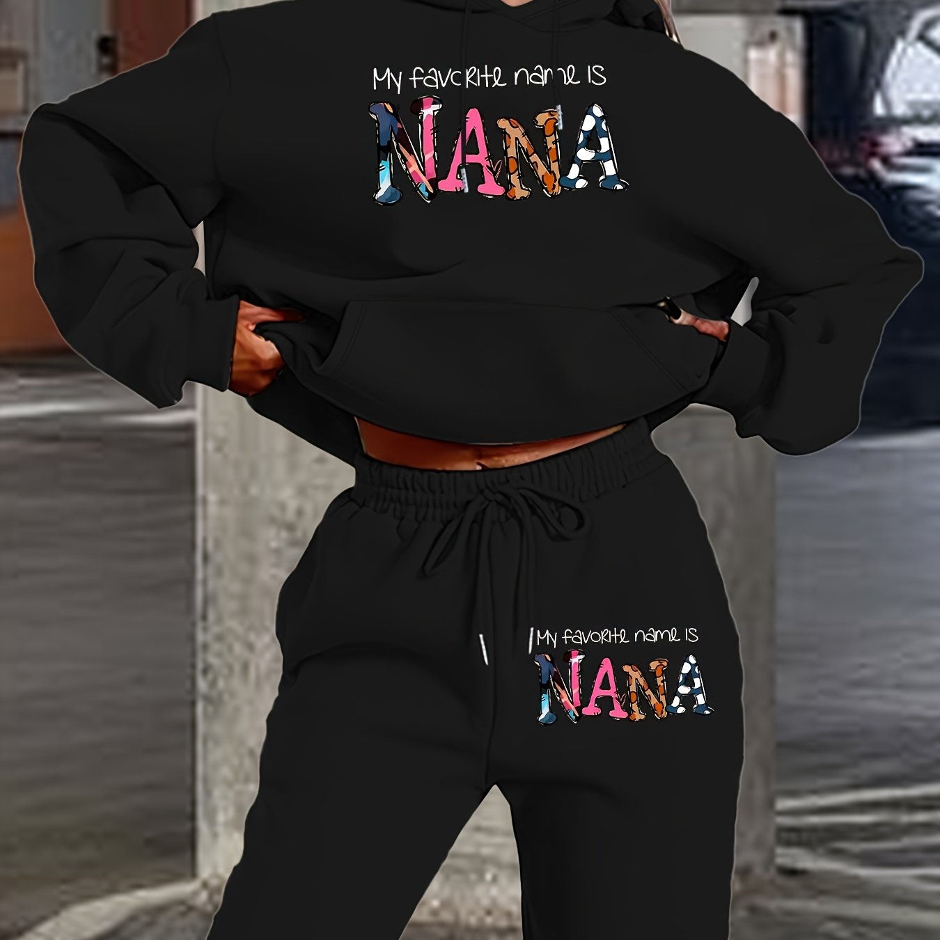 TEMU English : Women's " Name Is " Graphic 2pcs Outfit - Hoodie And Sweatpants Casual Set
