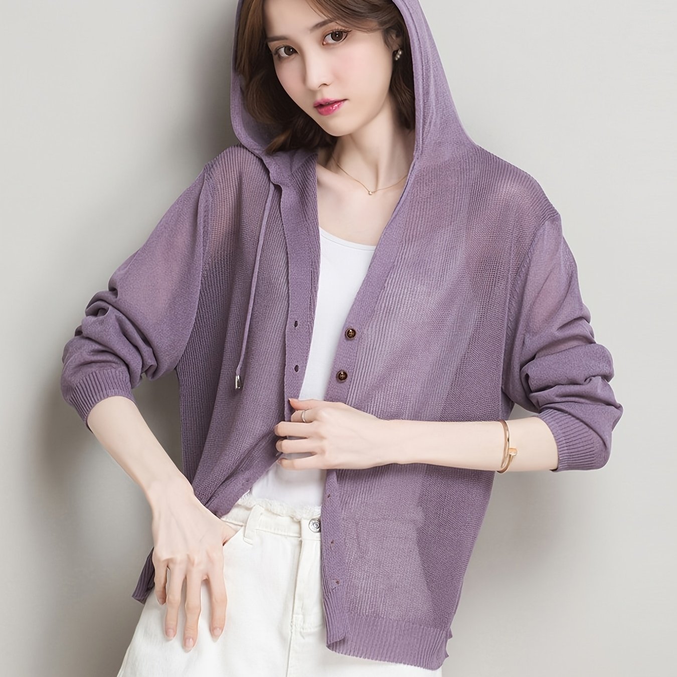 TEMU 【商品名】レディース 夏用 エアコン カーディガン、フード付き ビスコース カーディガン レディース、アウター カーディガン ジャケット、レディース トップス 薄手 、アウトドア 日焼け止め スモール ジャケット レディース