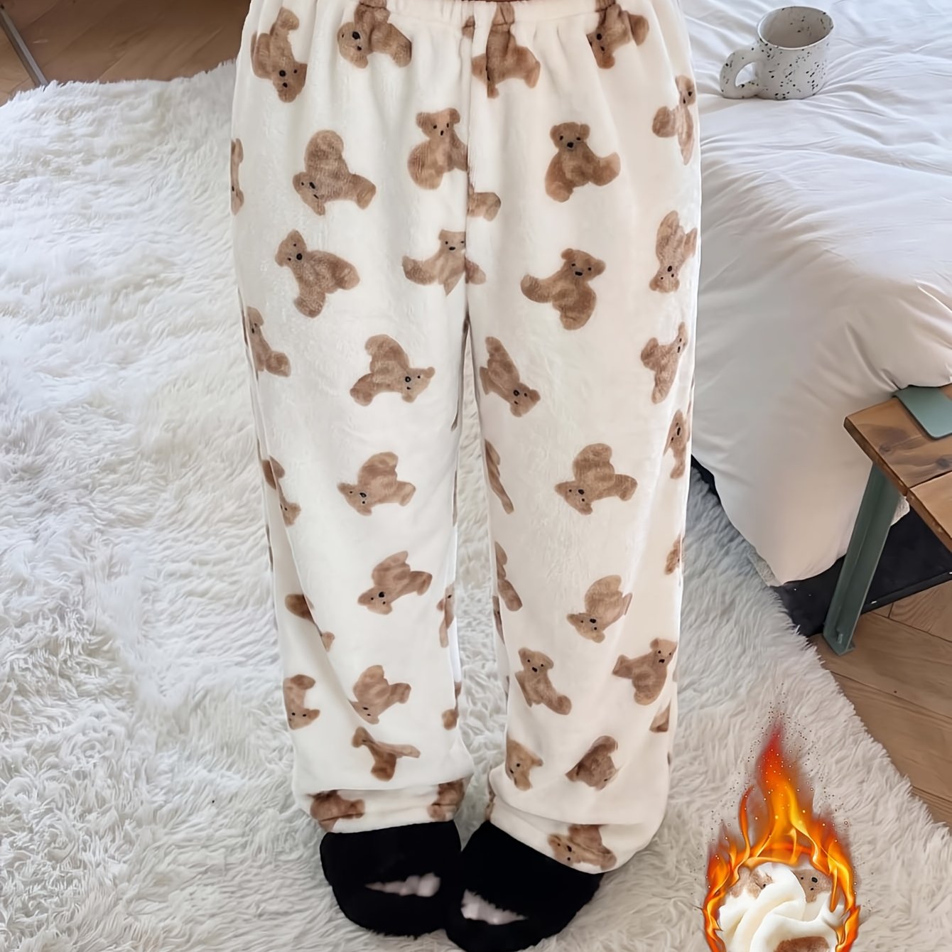 TEMU 1pc Autumn Winter Women's Ragdoll Bear Print Soft Comfortable Flannel Pants