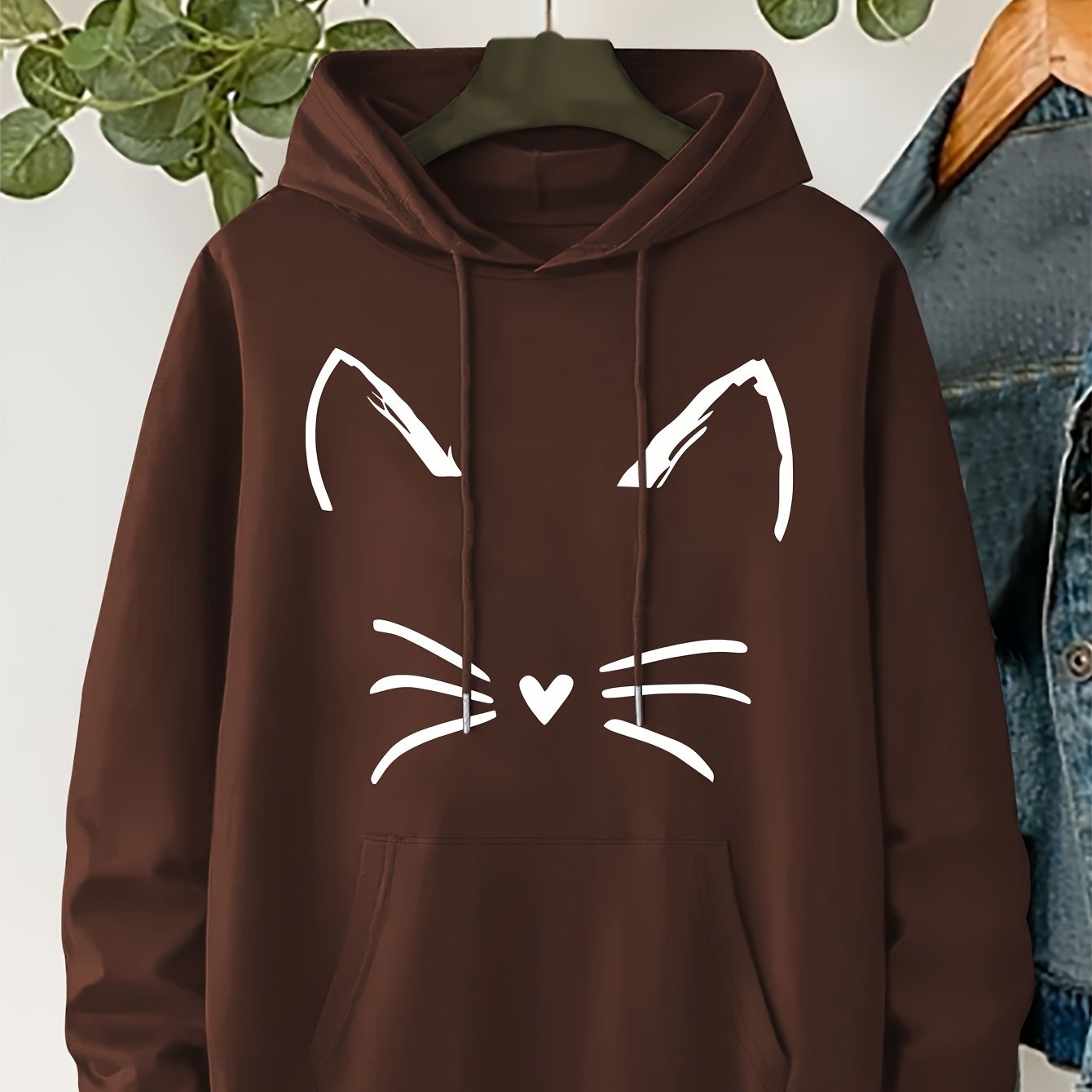 TEMU Plus Size - Plus Size - Graphic Print Hoodie, Drawstring Casual Hooded Sweatshirt For Fall And Spring, Women's Clothing