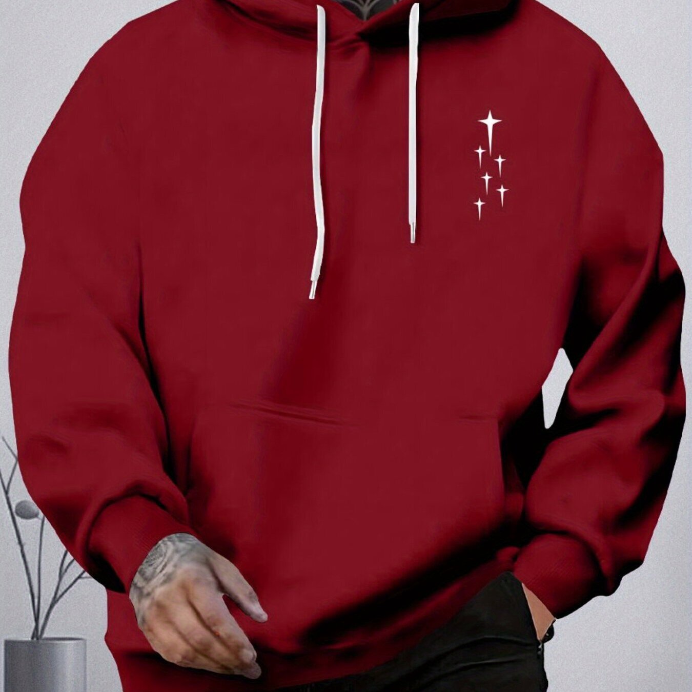 TEMU Men's Plus-size Stylish Printed Hoodie, Fashion-design Casual Sports Sweatshirt, Plus Size