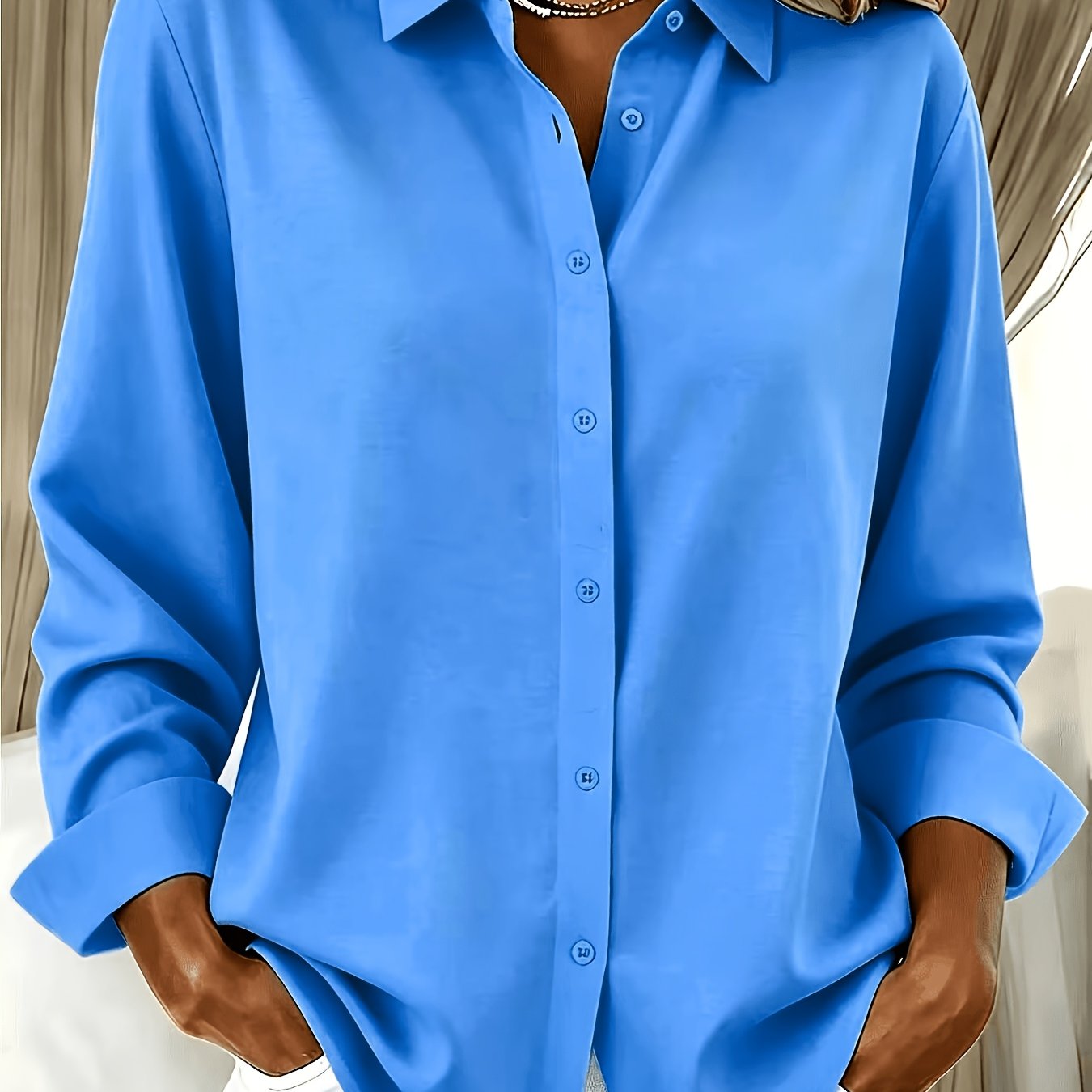 TEMU Plus Size, Plus Size Women's Spring/autumn Solid Color Long Sleeve Shirt Top