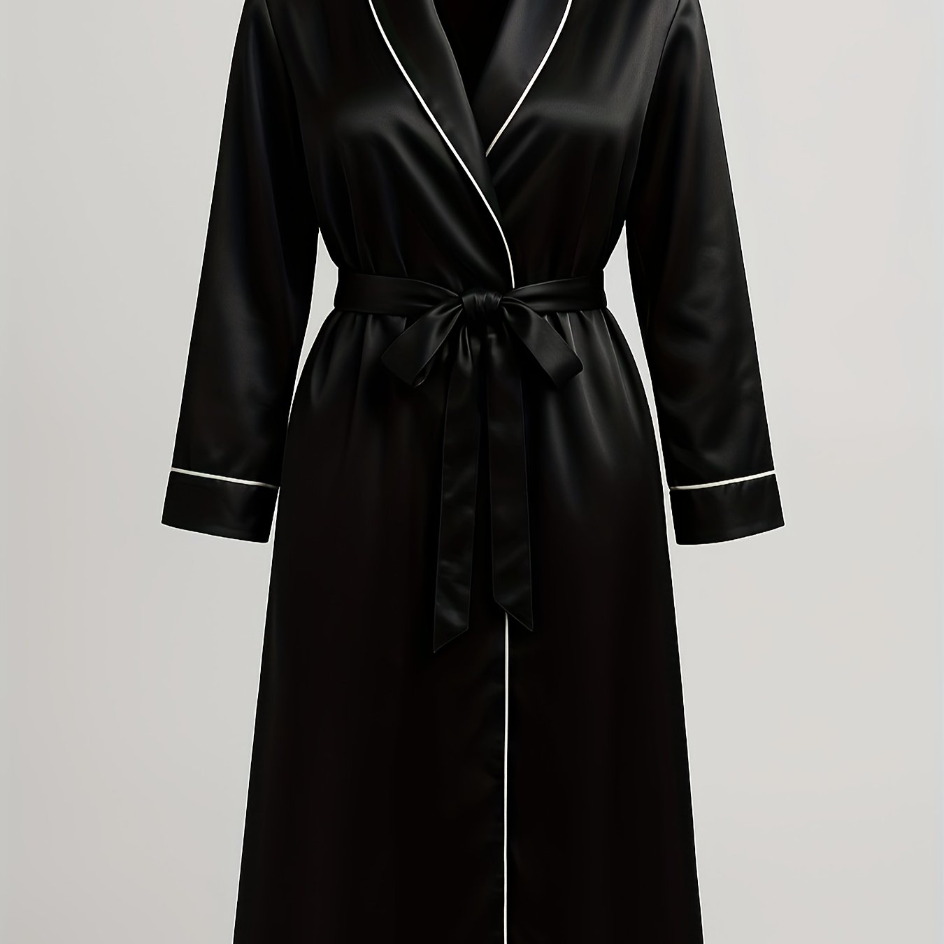 TEMU Women' Color Satin Nightgown Long Sleeved V-neck Robe With Belt, Women's Home Nightgown Outside