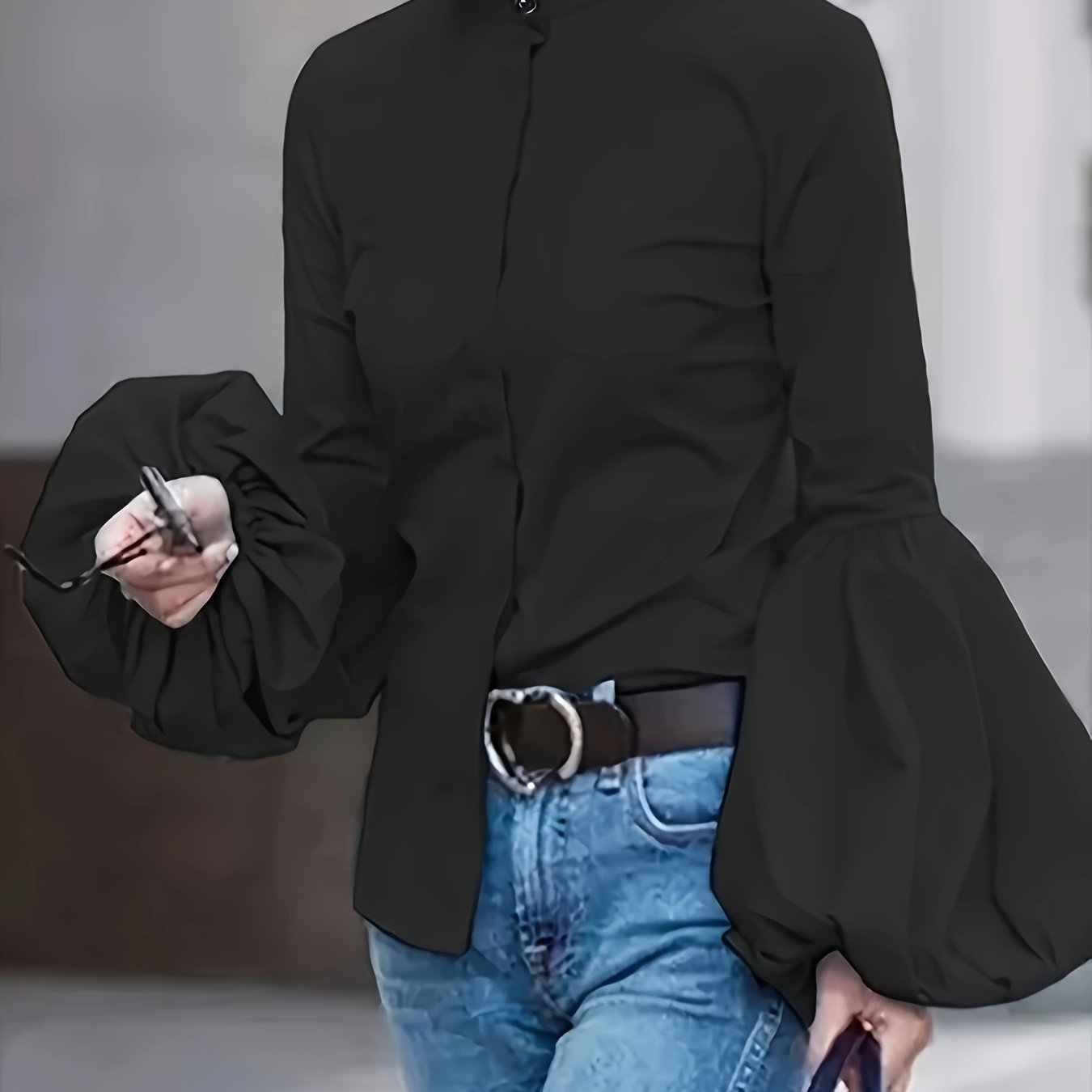 Women' Color Long-sleeve Shirt With Button Front