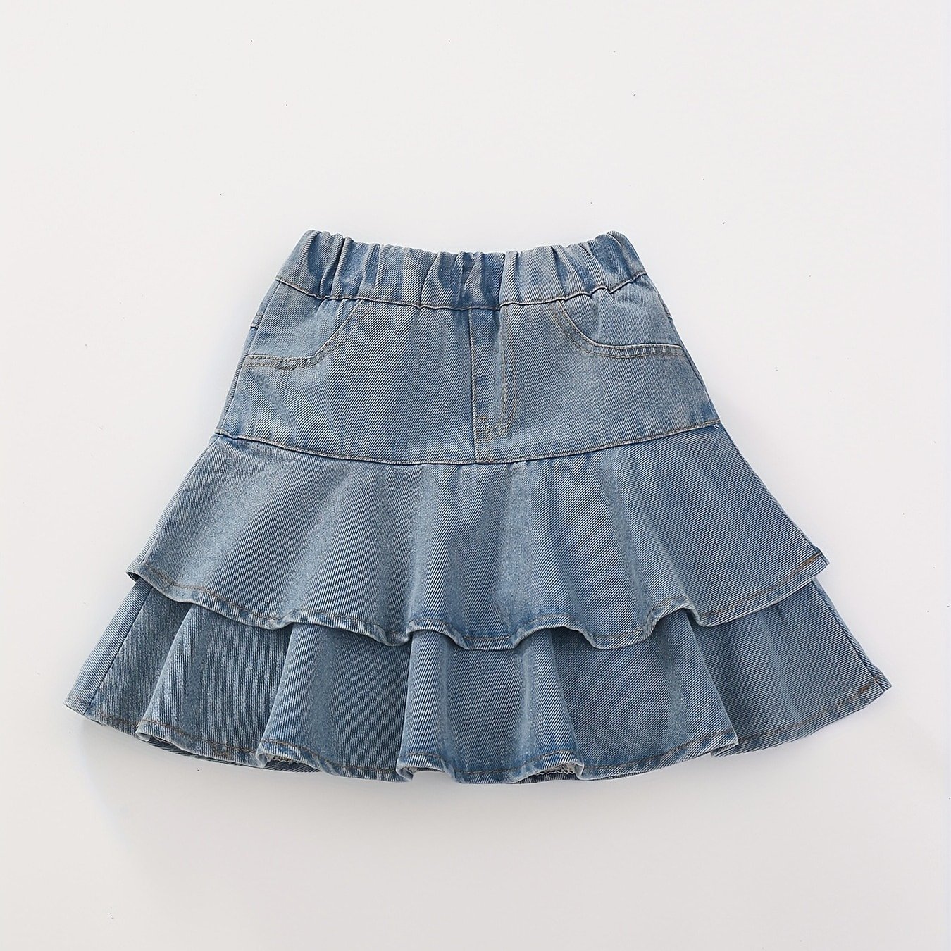 Image of Girls' Plus Size Loose A-line Denim Skirt, Tiered Cake Skirt With Buttons