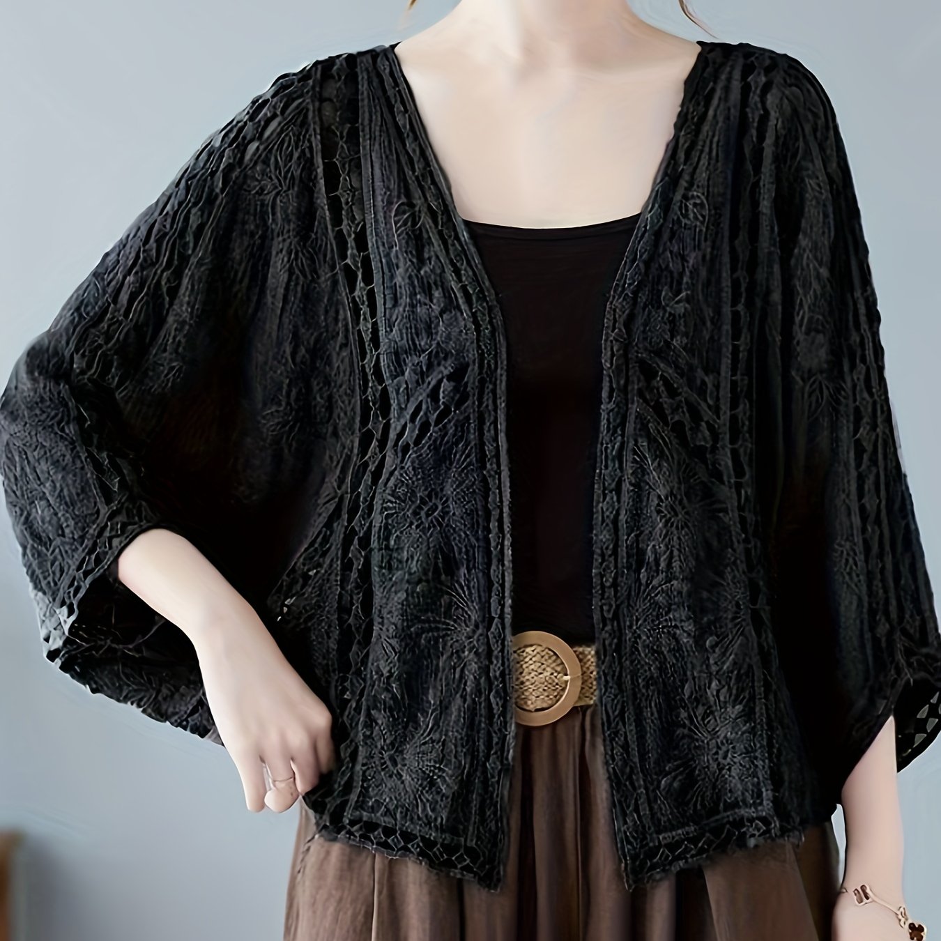 E-shop Kapuzen-Style Hohle Oberbekleidung Top Cardigan Strand Sonnenschutz Mantel Dünne Kurze Umhängetasche