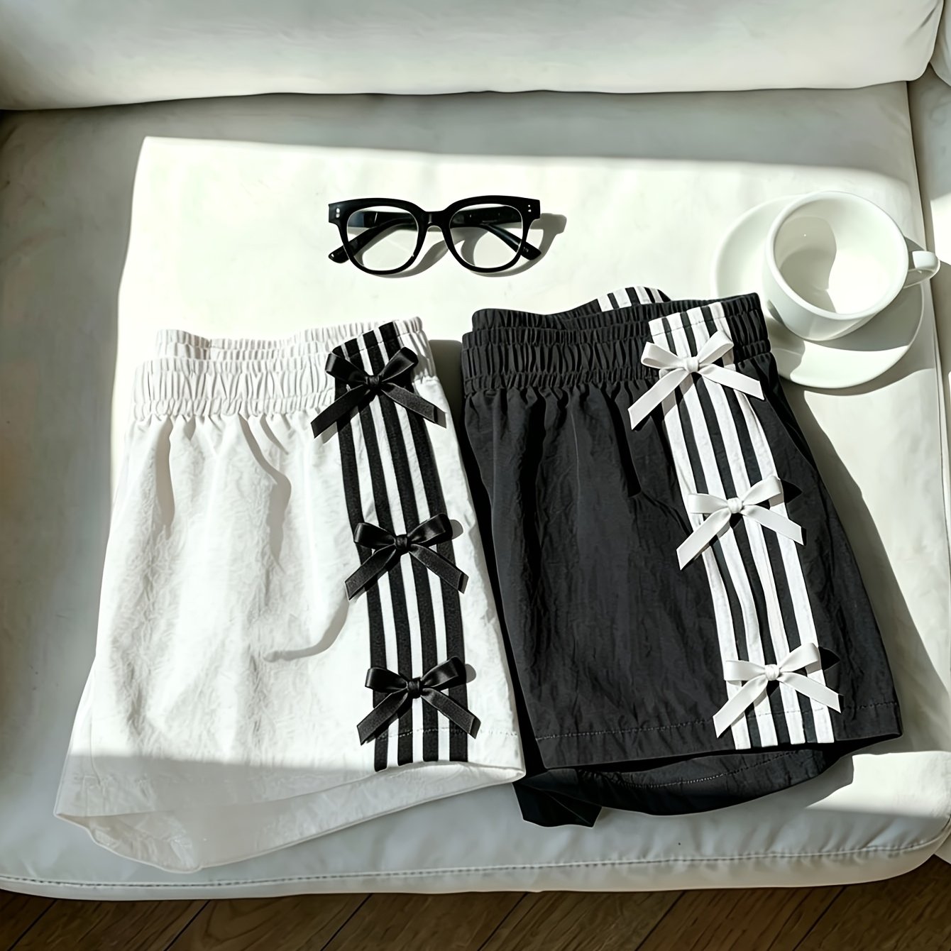 TEMU 2-pack With Pockets, Women's American Shorts, Summer Decor 2pcs Set, Side Striped High-waist Casual Wide-leg Pants, Home And Outdoor Wear