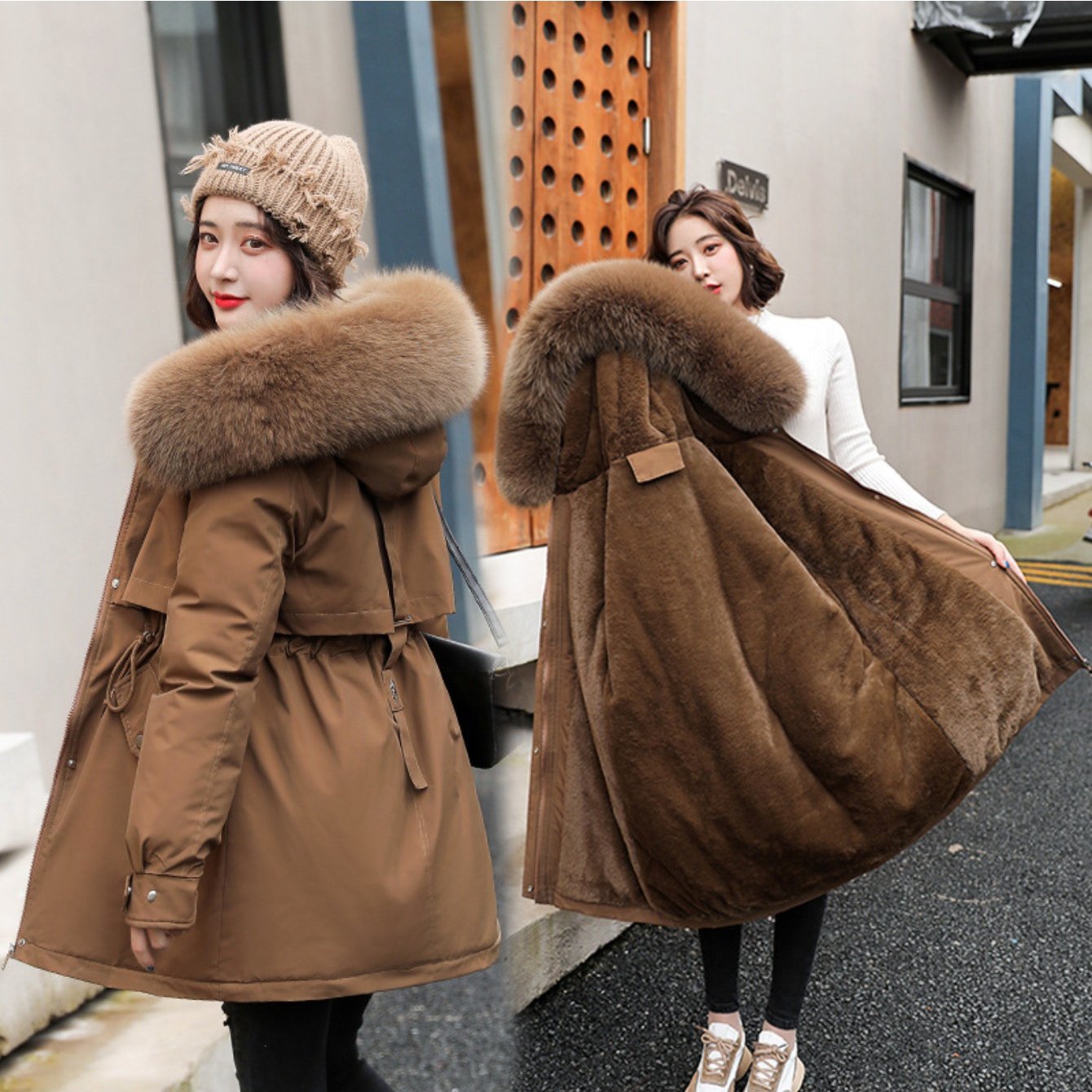 TEMU Women's Mid-length Parka Jacket 2026, Korean Style Loose Fit Coat, Hooded Windproof Warm Padded Outerwear