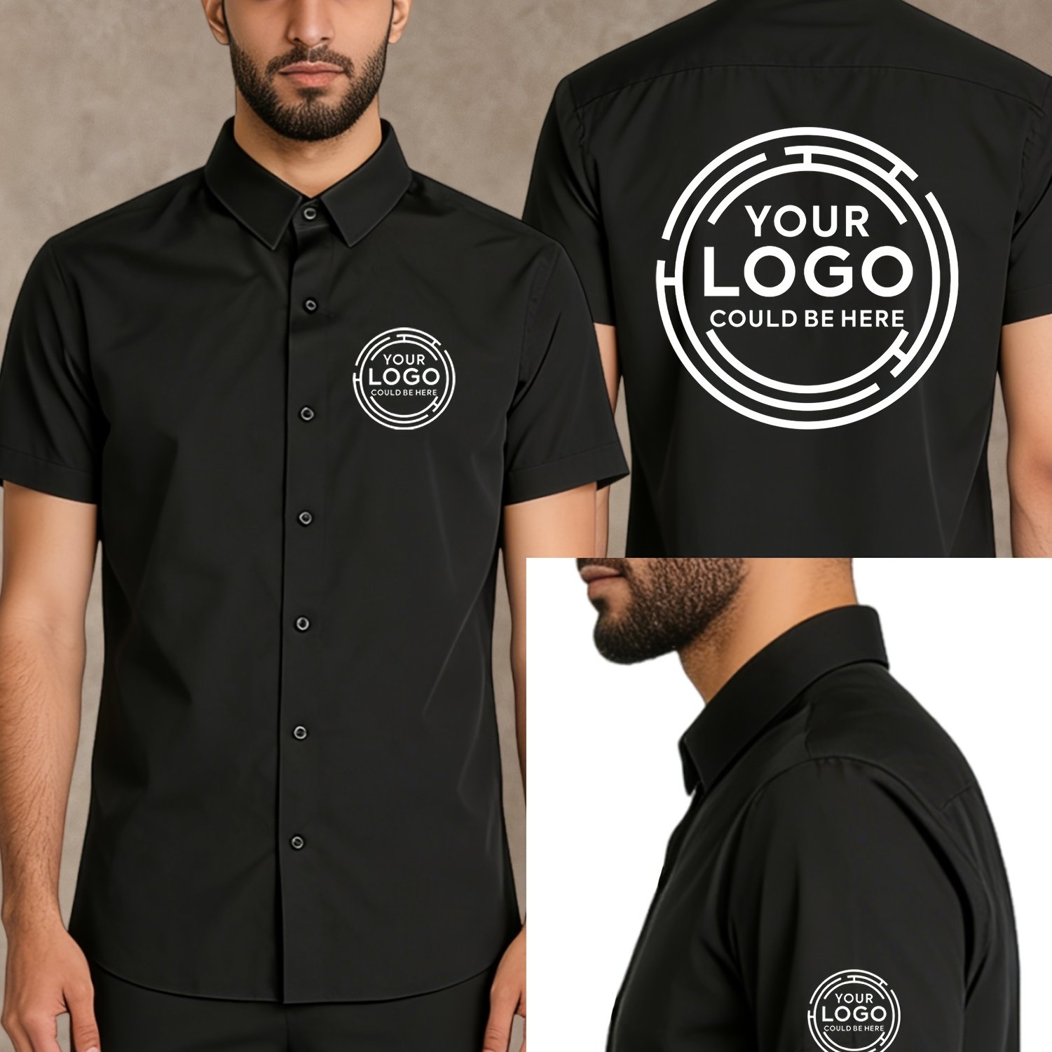 E-shop Individuelle Herrenhemden, Personalisierte Sommer-Kurzarmhemden mit bedruckten Foto-Logos, Anpassbar auf Brust, Ärmeln Rücken,