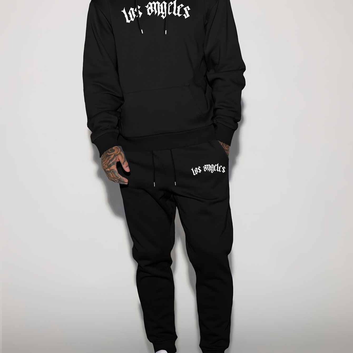 TEMU Men's Casual Fashion Sport Versatile Trendy Hooded Sweatshirt And Sweatpants Set