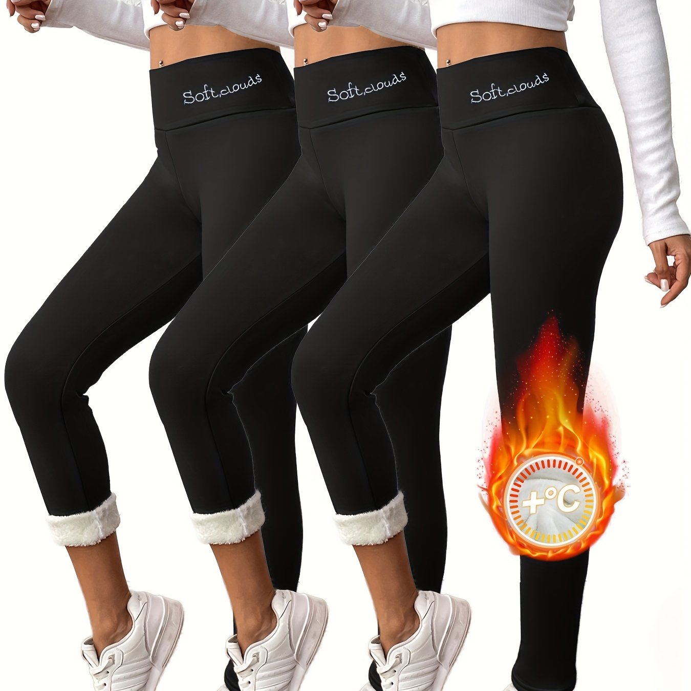 Image of 3-pack Women's Thermal Leggings - High Waisted Fleece Lined Yoga Pants, Soft And Stretchy For Winter Workouts