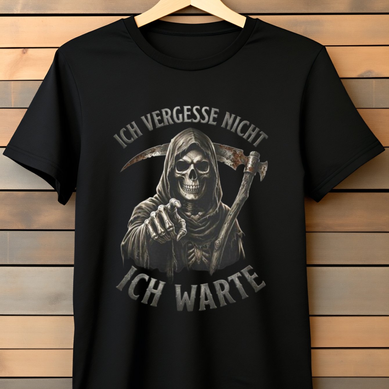 Gothic Style Men's T-shirt Reaper With And German Text Ich Vergesse Nicht Ich Halloween And Dark Fashion Autumn Winter Gift For Men Who Love Horror And Mystical Themes, Plus Size