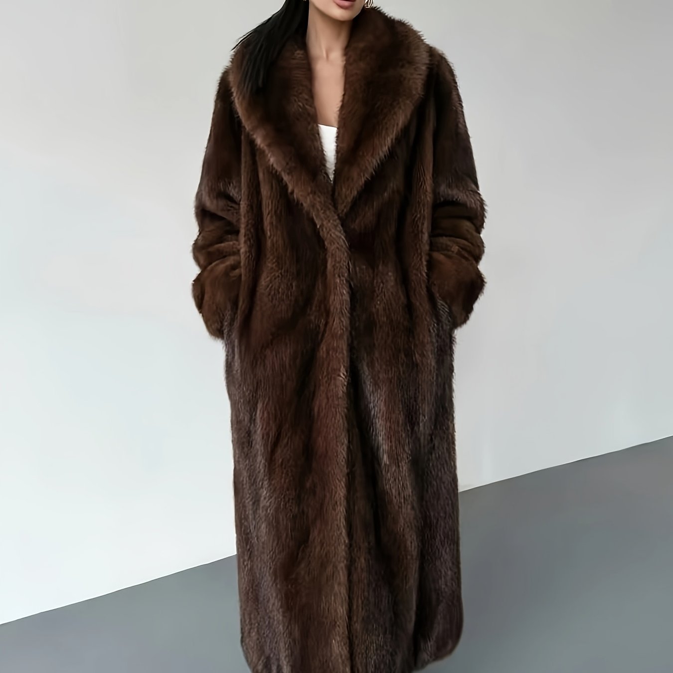TEMU Cooling Essential Autumn Winter Thick Warm Long Coat Burgundy Whitening Fashion Premium Temperament Street High Turnaround